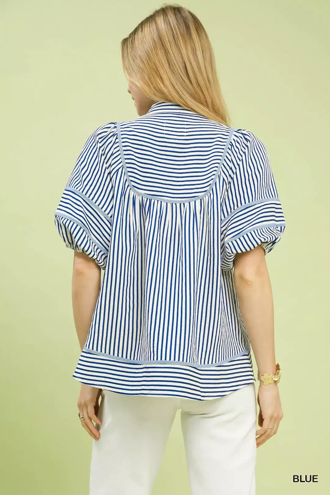 Umgee Striped Puff Sleeve Babydoll Top