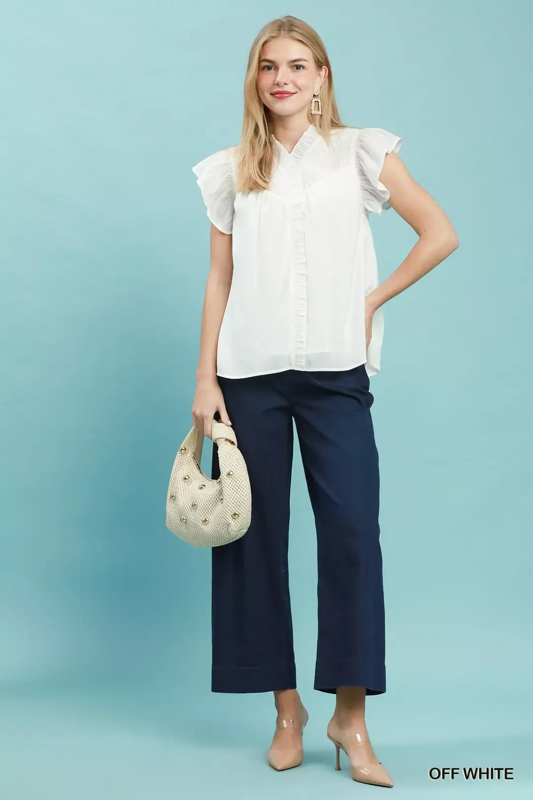 Umgee Smocked Yoke Ruffle Sleeve Blouse