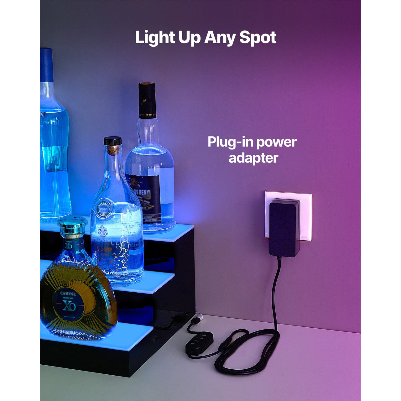 LED Lighted Liquor Bottle Display, 3-Tier 70 Inch, Illuminated Home Bar Shelf with RF Remote & App Control, 7 Static Colors, Acrylic Lighted Whiskey Shelf for 52 Bottles, Powered by Adapter Only
