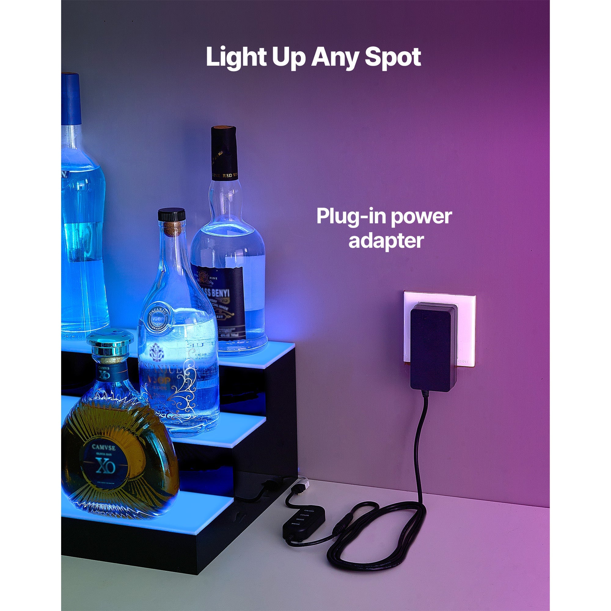LED Lighted Liquor Bottle Display, 3-Tier 70 Inch, Illuminated Home Bar Shelf with RF Remote & App Control, 7 Static Colors, Acrylic Lighted Whiskey Shelf for 52 Bottles, Powered by Adapter Only