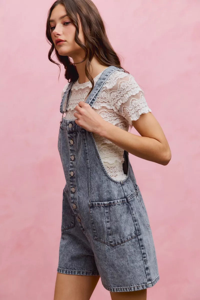 SO ME Denim Washed On Front With Adjustable Strap Romper