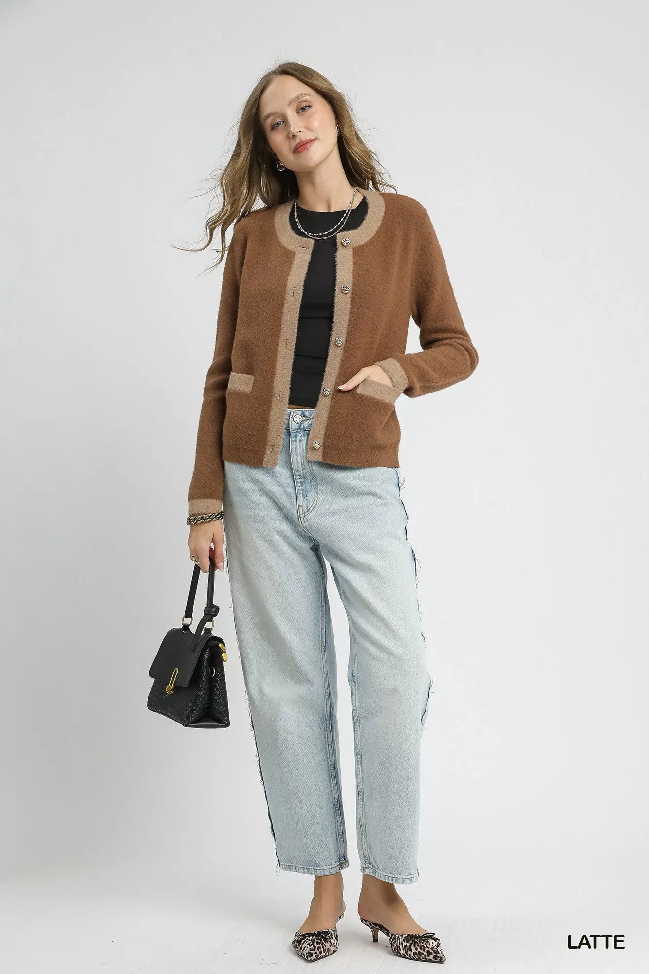 Umgee Two-Tone Button Front Cardigan