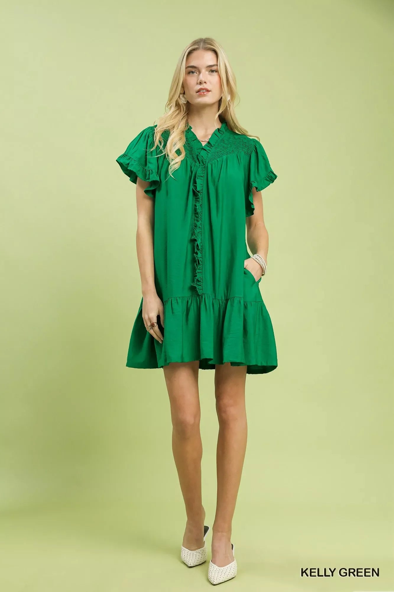 Umgee Smocked Ruffle Babydoll Mini Dress