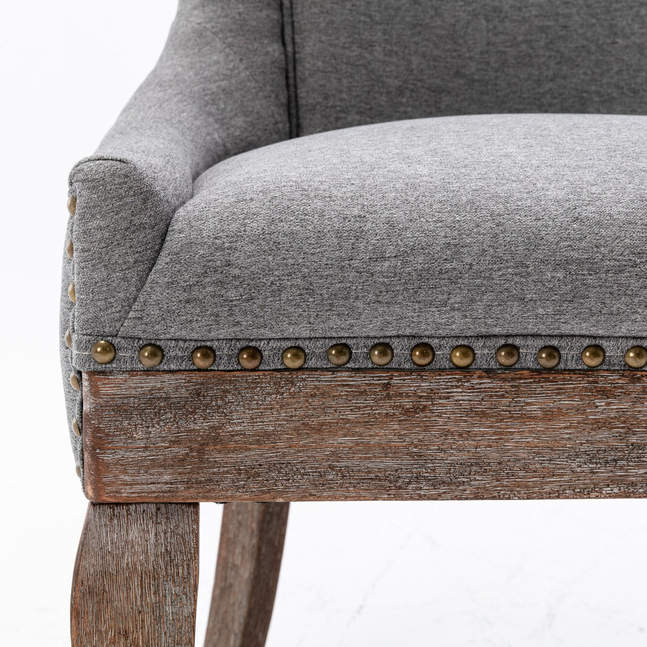 A&A Furniture Ultra Side Dining Chair with Thickened Fabric and Solid Wood Legs, Bronze Nail Head, Set of 2, Gray