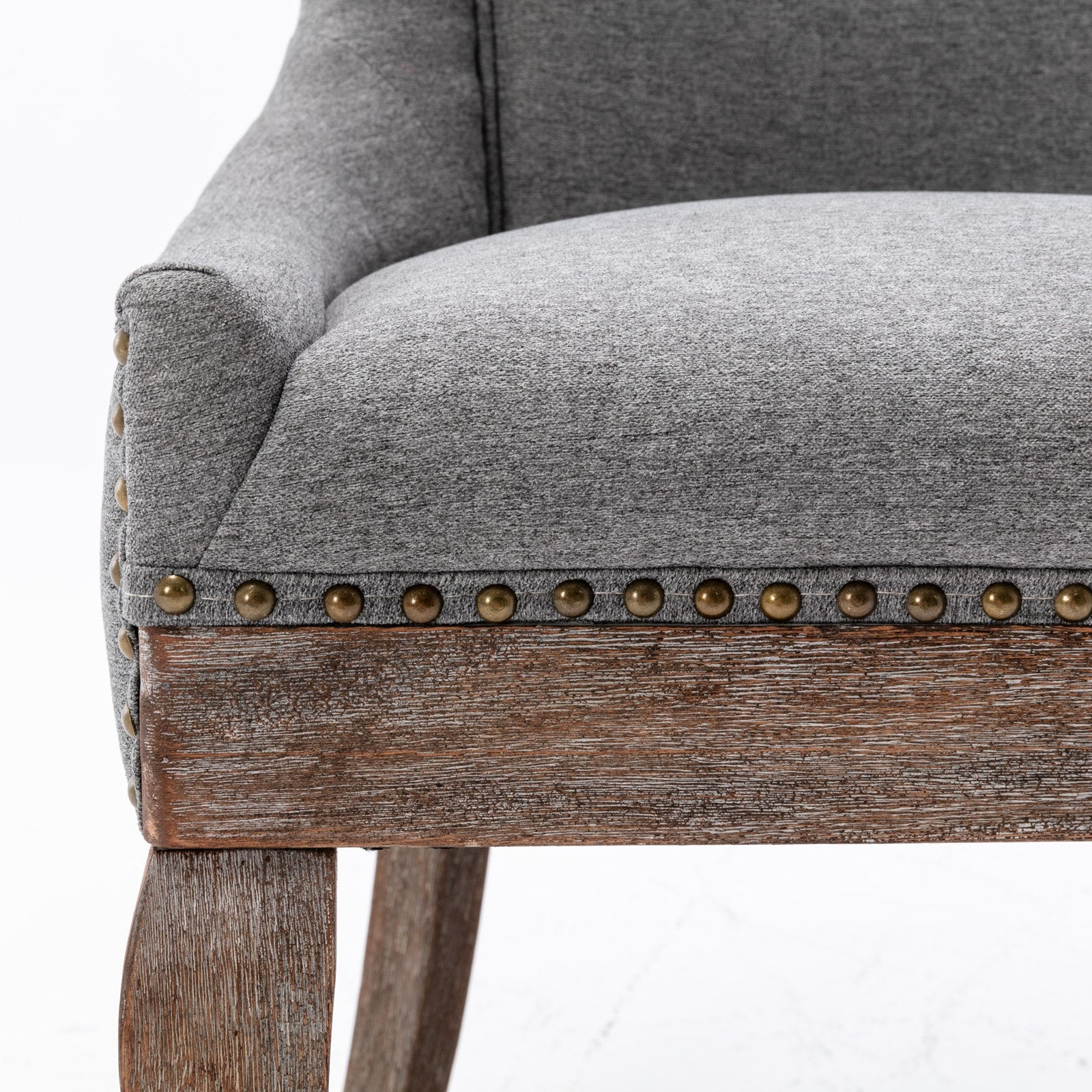 A&A Furniture Ultra Side Dining Chair with Thickened Fabric and Solid Wood Legs, Bronze Nail Head, Set of 2, Gray