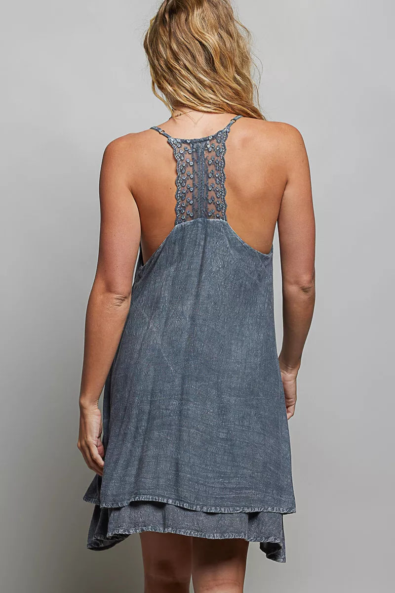 POL Embroidered Adjustable Strap Mini Dress