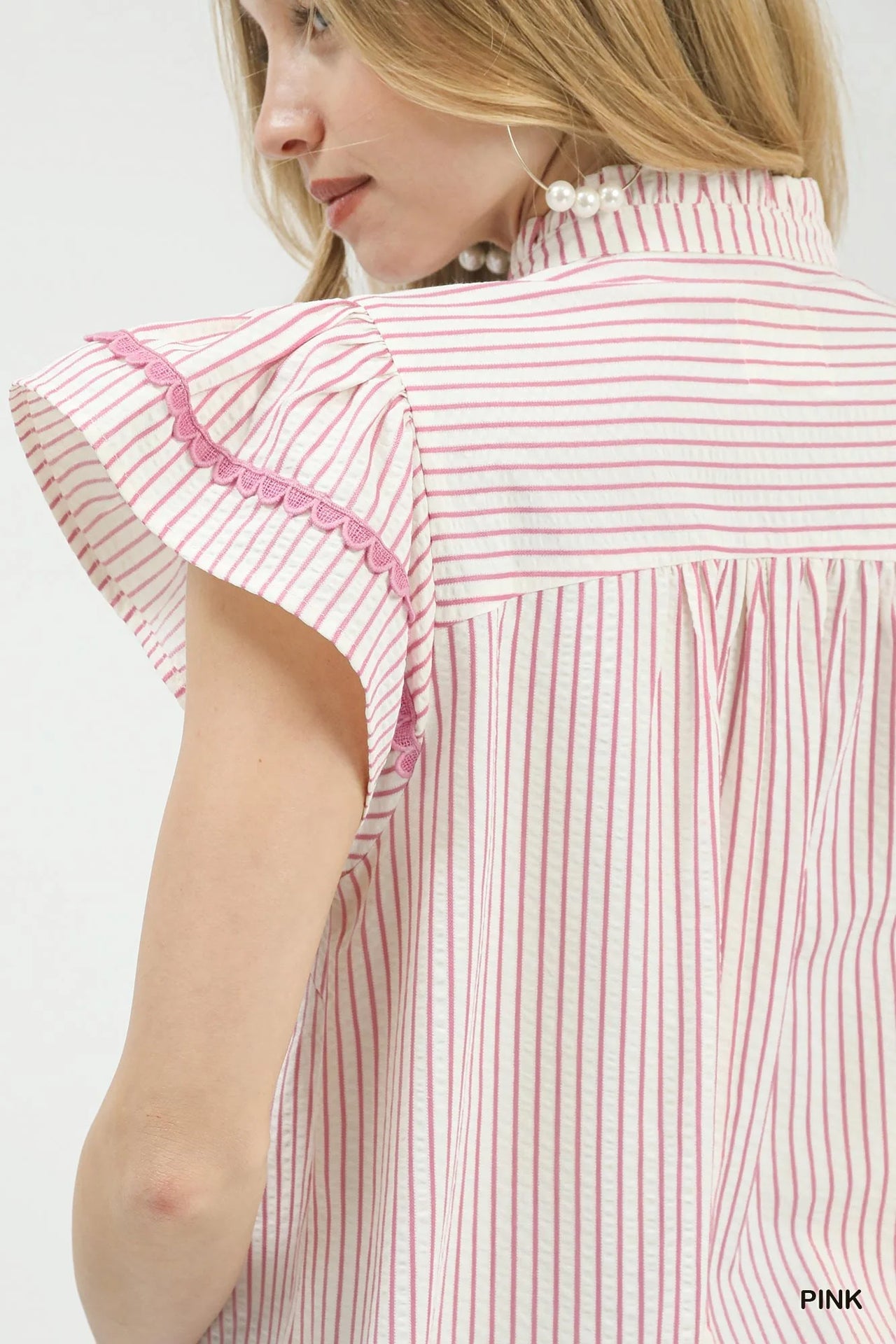 Umgee Striped Flutter Sleeve Top
