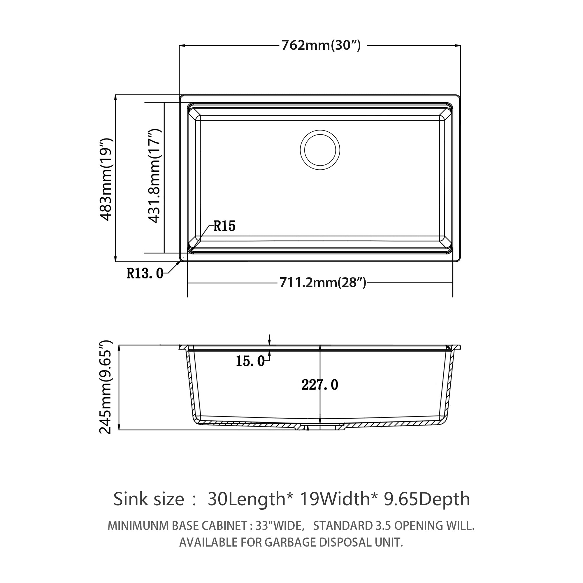 Quartz Kitchen Sink - Workstation Undermount Sink in White Granite Composite, 30' x 19'