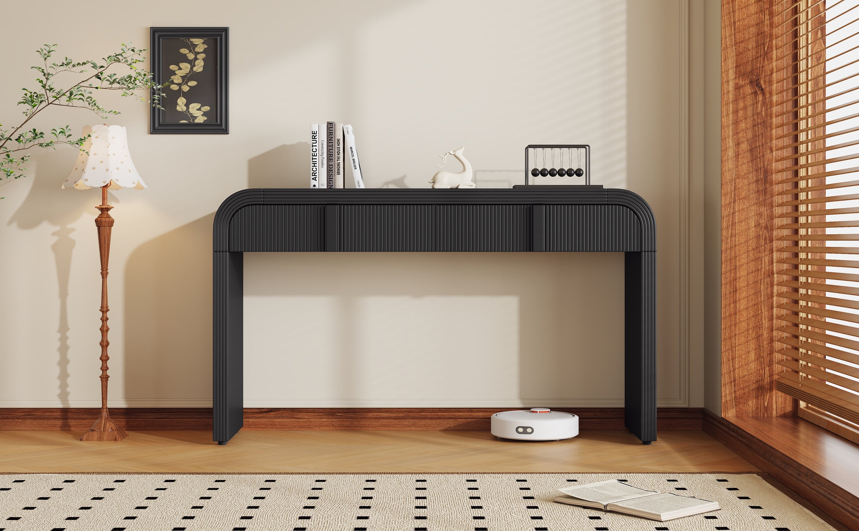 TREXM Modern Console Table with 2 Storage Drawers, Fluted Entryway Table with Rounded Silhouette for Hallway Living Room and Entryway (Black)