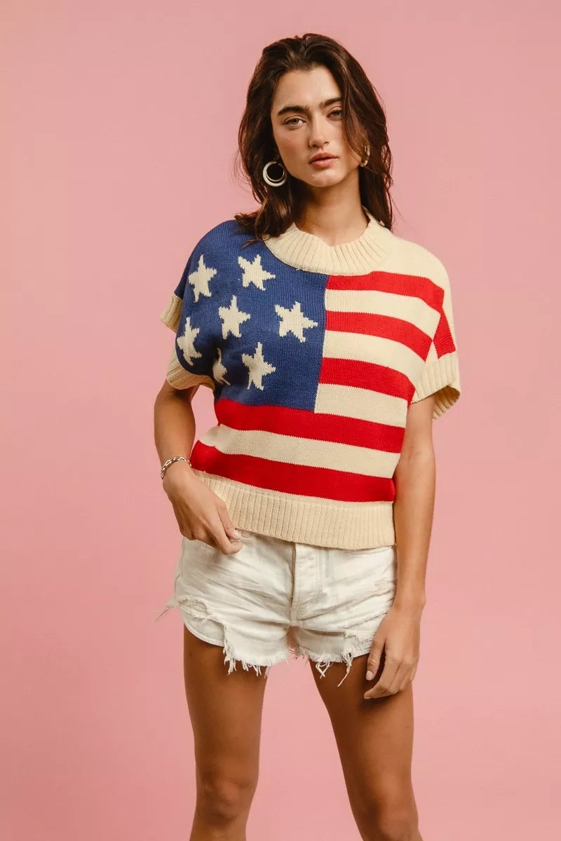 BiBi Star Patches American Flag Sleeveless Sweater