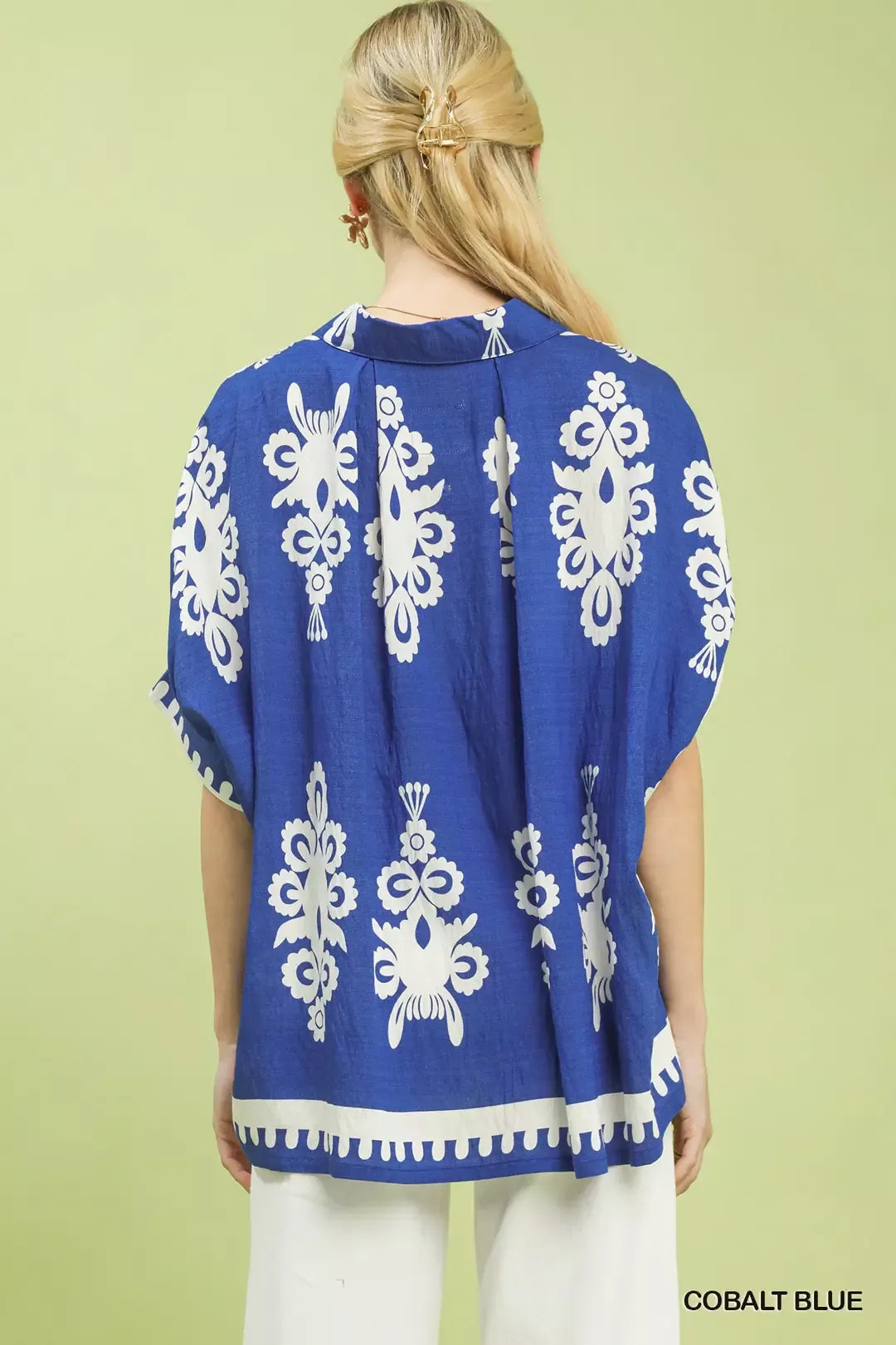 Umgee Abstract Print Button Down Short Sleeve Shirt