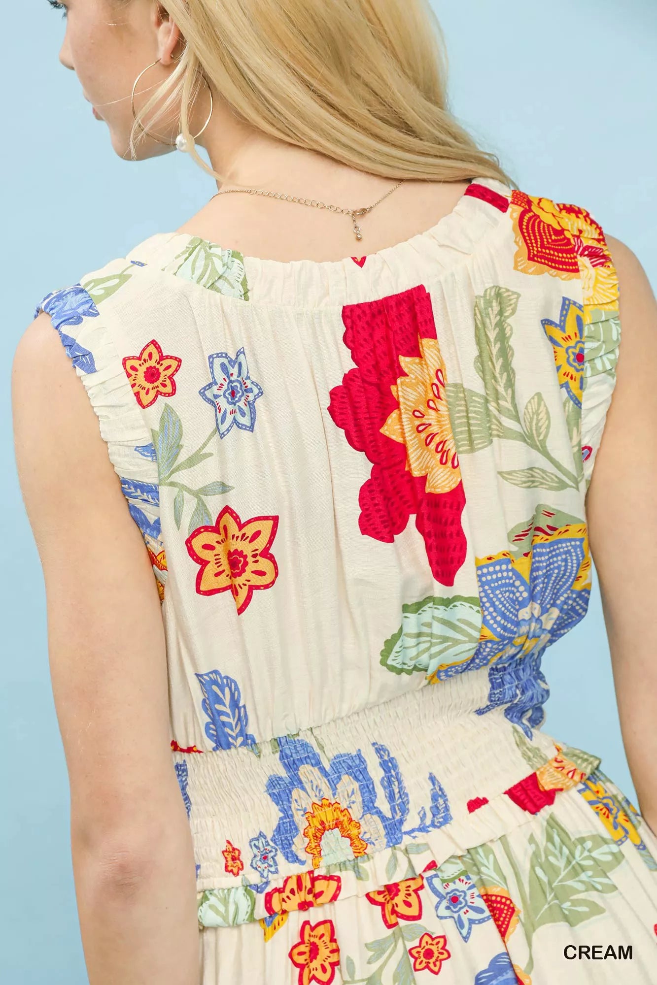 Umgee Floral Smocked Midi Dress