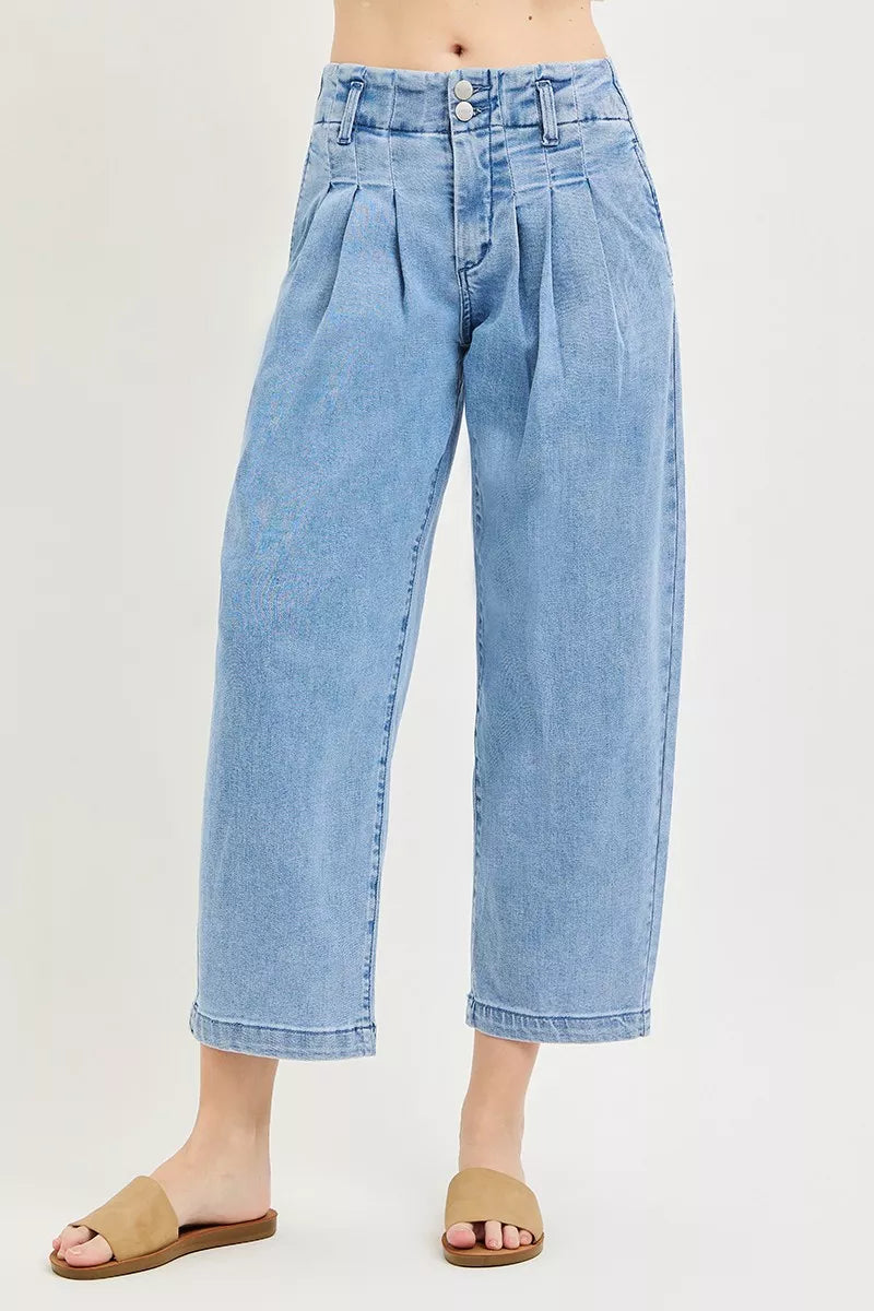RISEN Slouchy Crop Barrel Pleated Jeans