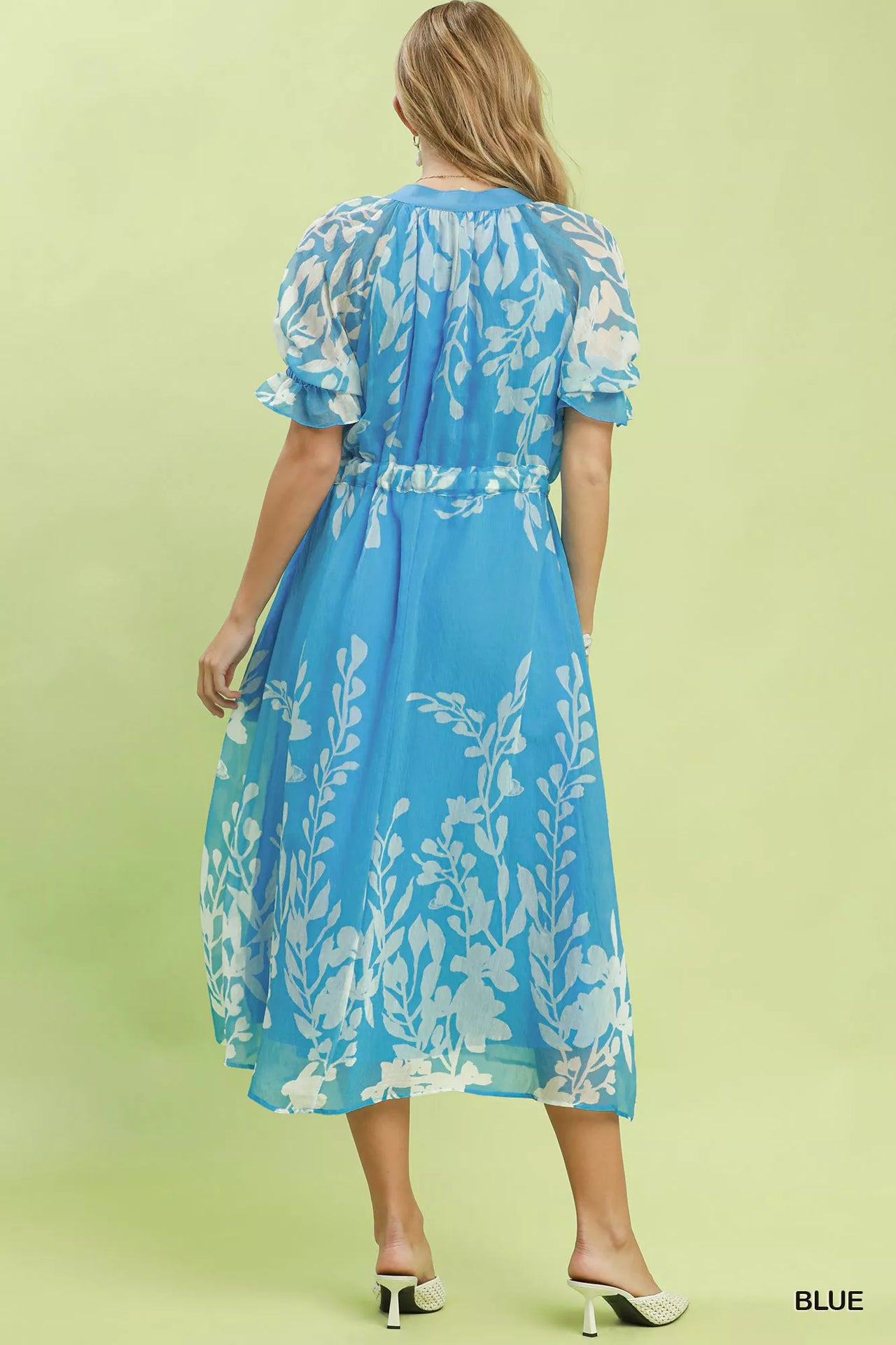 Umgee Floral Print Tie Waist Midi Dress with Side Pockets