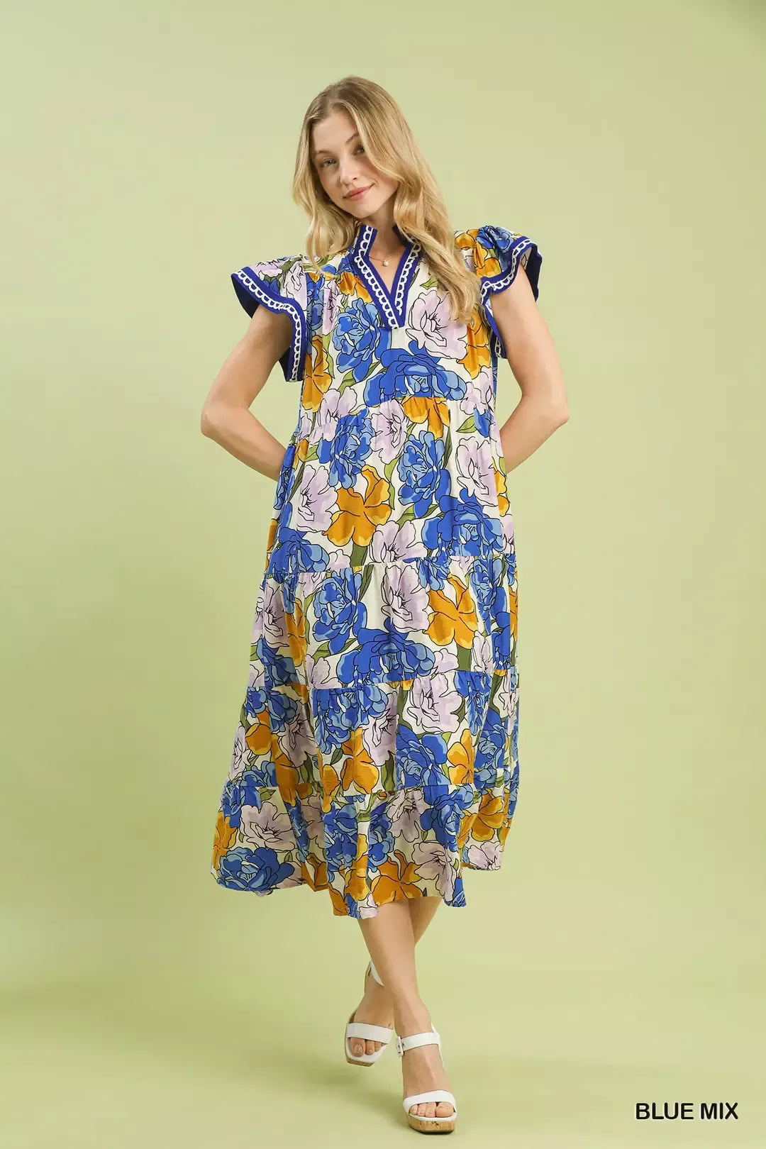 Umgee Mix Bold Floral Tiered Midi Dress