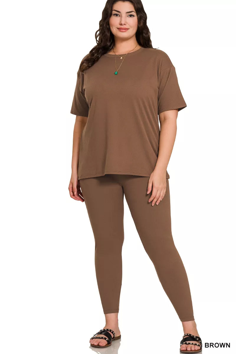 Zenana Full Size Brushed Dty Microfiber Short Sleeve Top and Pants Loungewear Set Plus Size