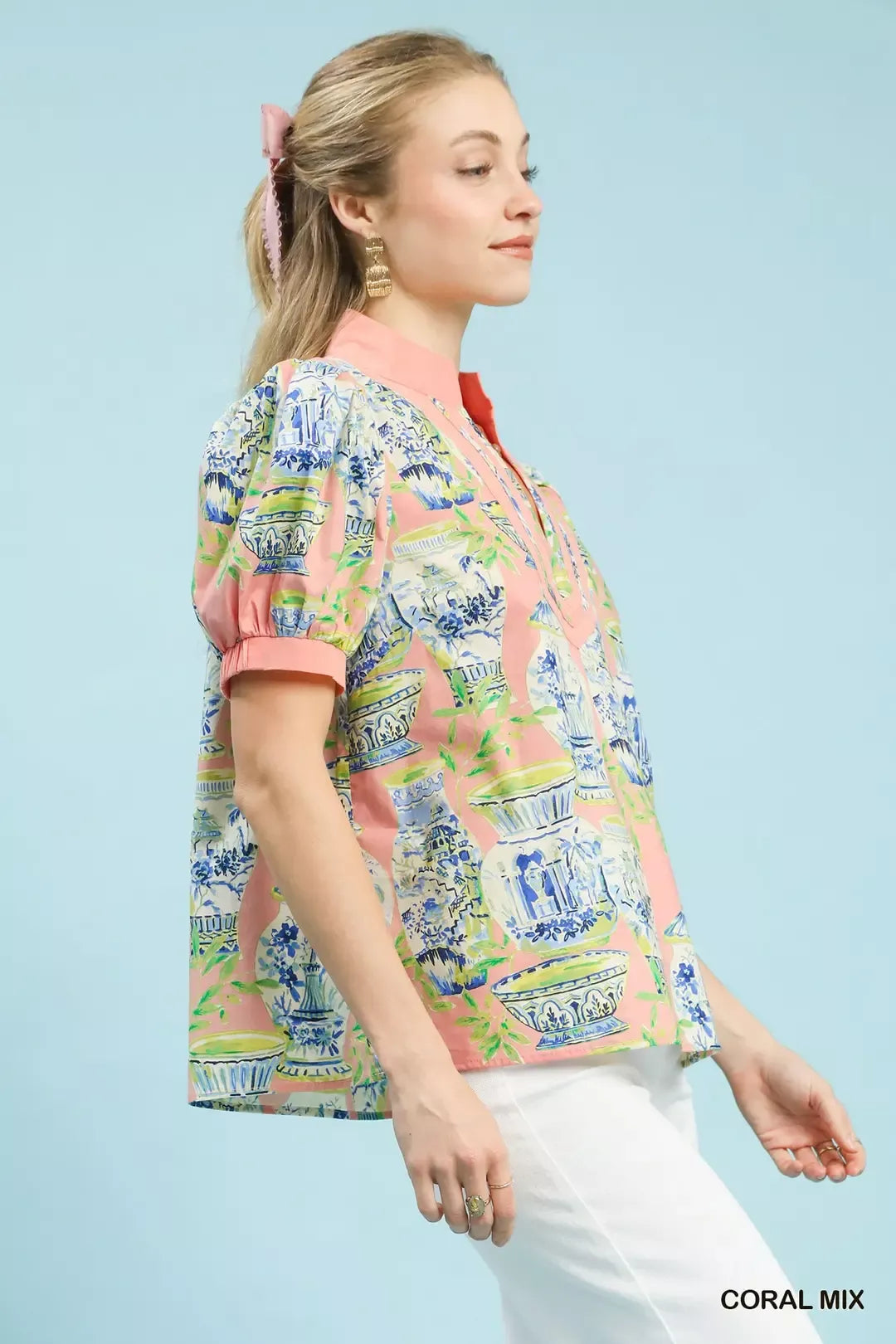 Umgee Abstract Print V-Neck Top