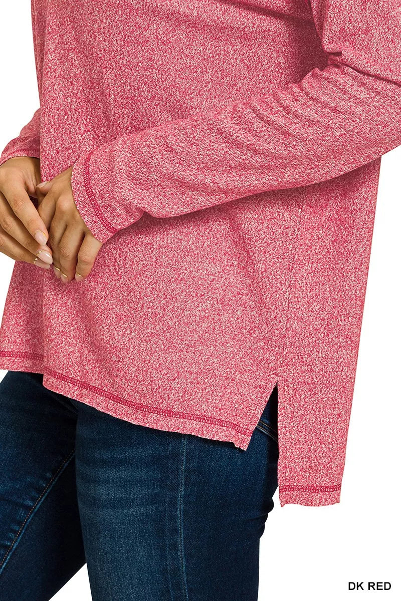 Zenana Soft Melange Hacci Exposed Seam Hi-low Tee