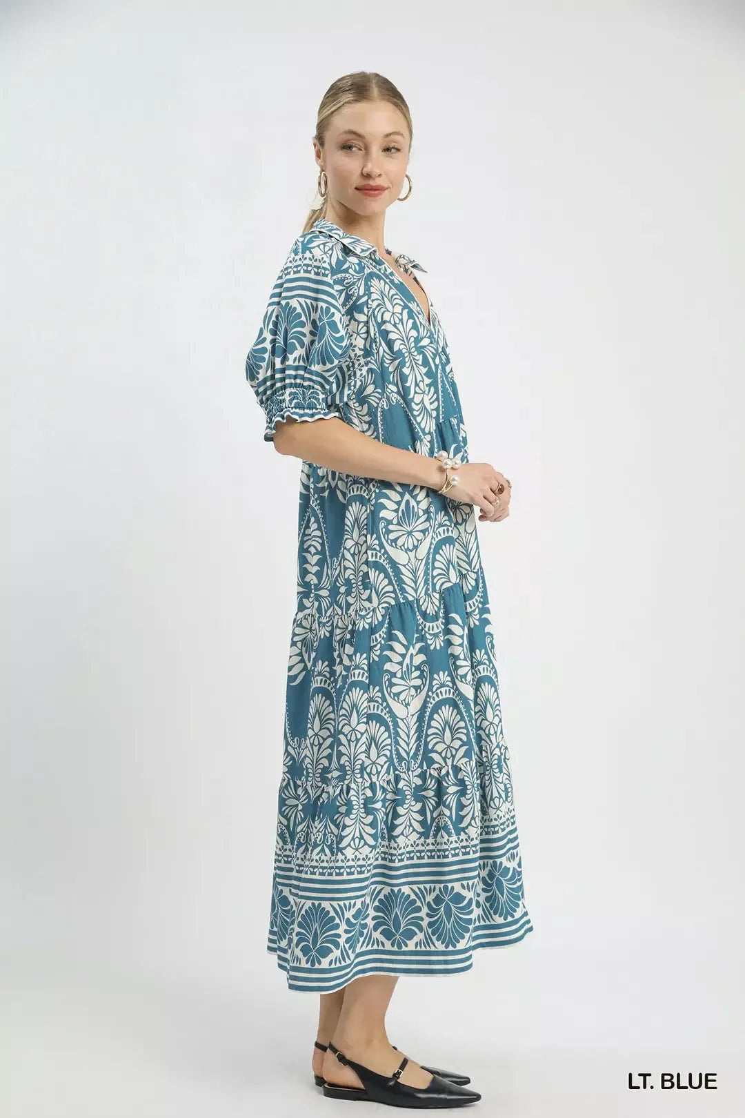 Umgee Two tone Border Print Midi Dress