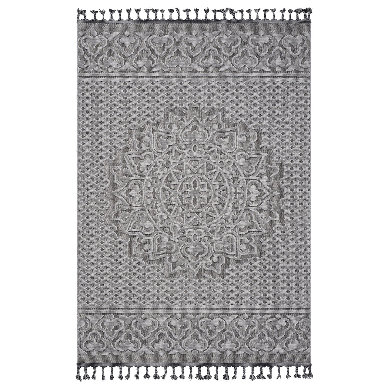 NAAR Guros Collection 8X10 Gray / White / Medallion Indoor / Outdoor Area Rug