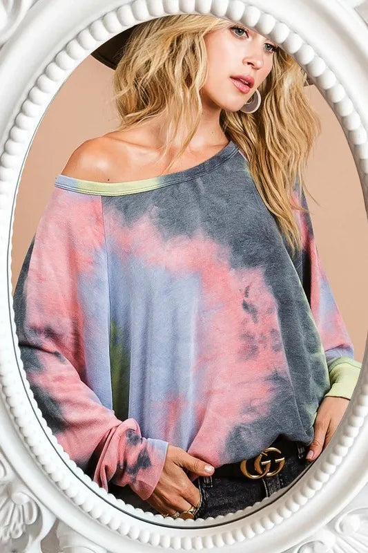 BiBi Tie Dye Terry Top With Dolman Sleeves
