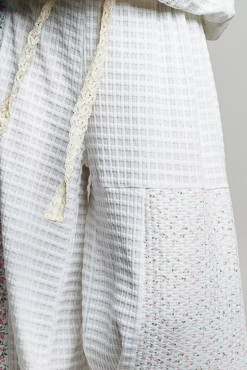POL Patchwork Mixed Knit Wide Leg Pants