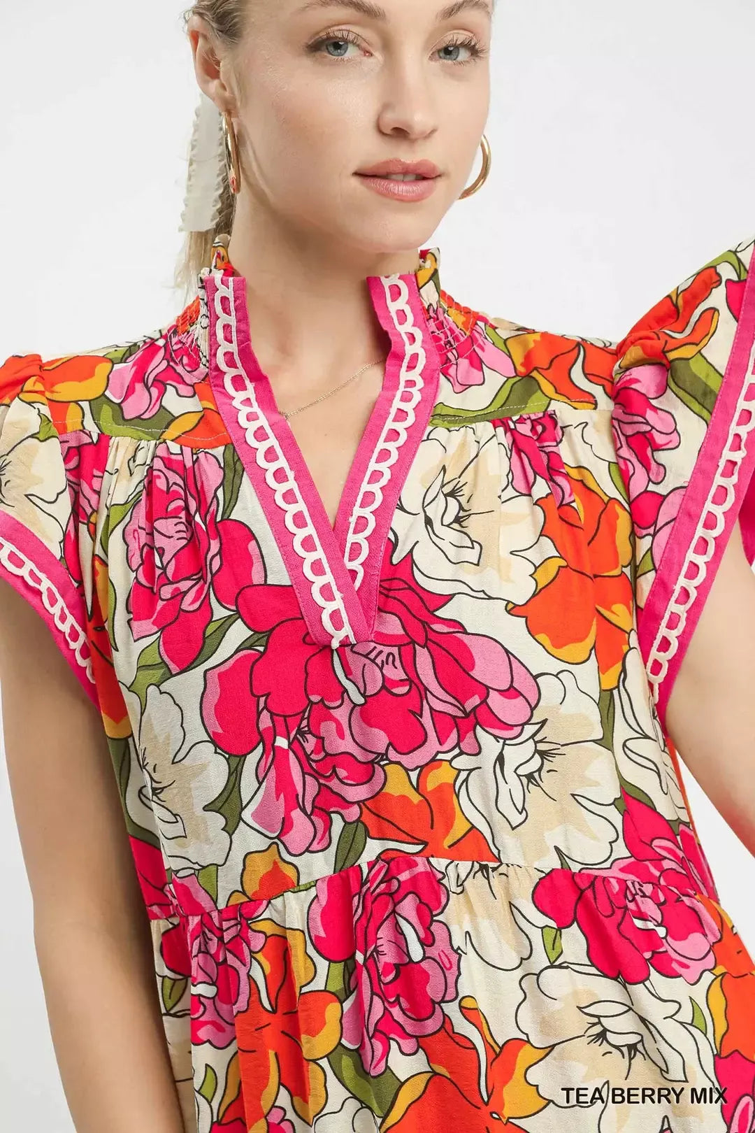 Umgee Mix Bold Floral Tiered Midi Dress