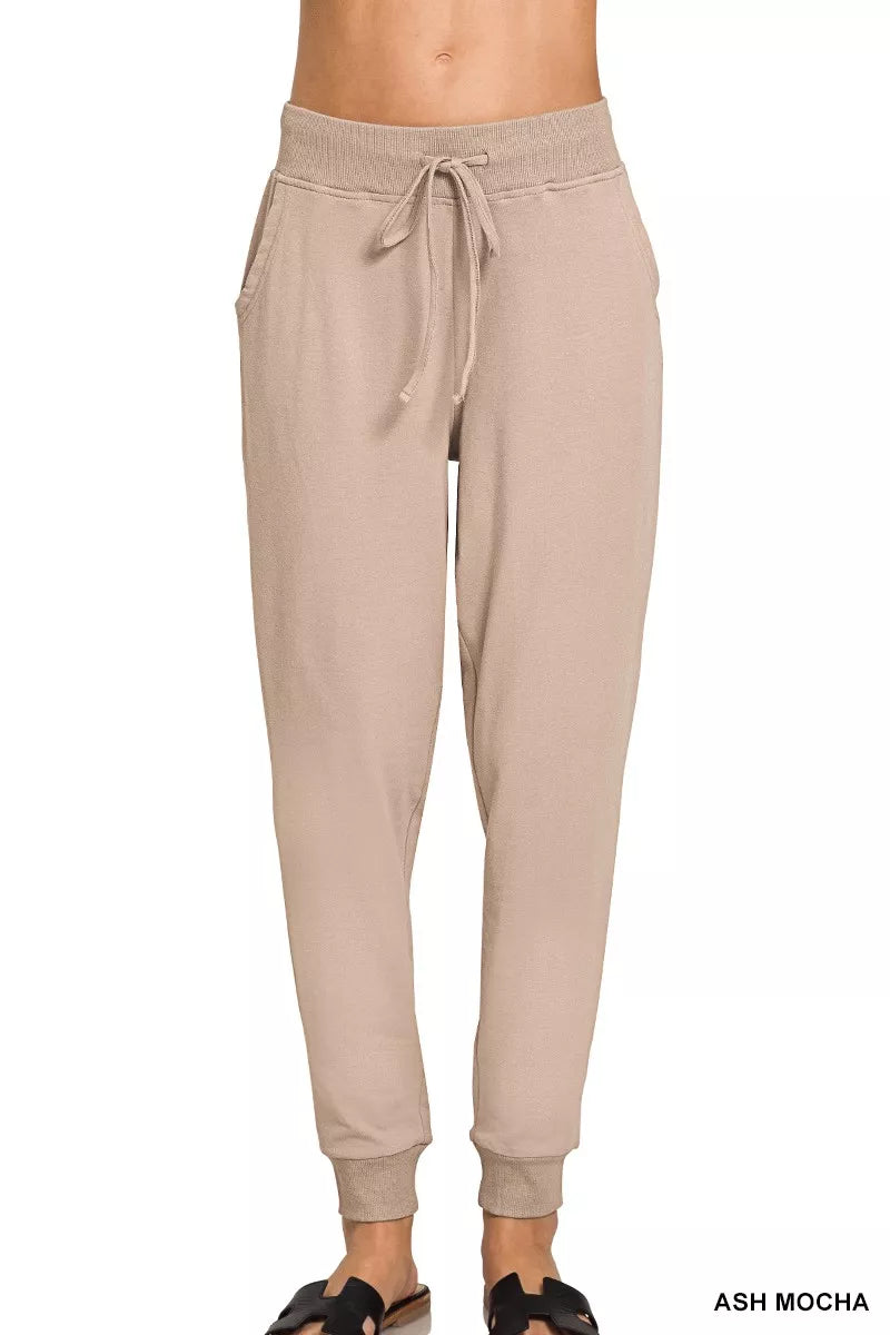 Zenana Drawstring Cotton Joggers with Pockets
