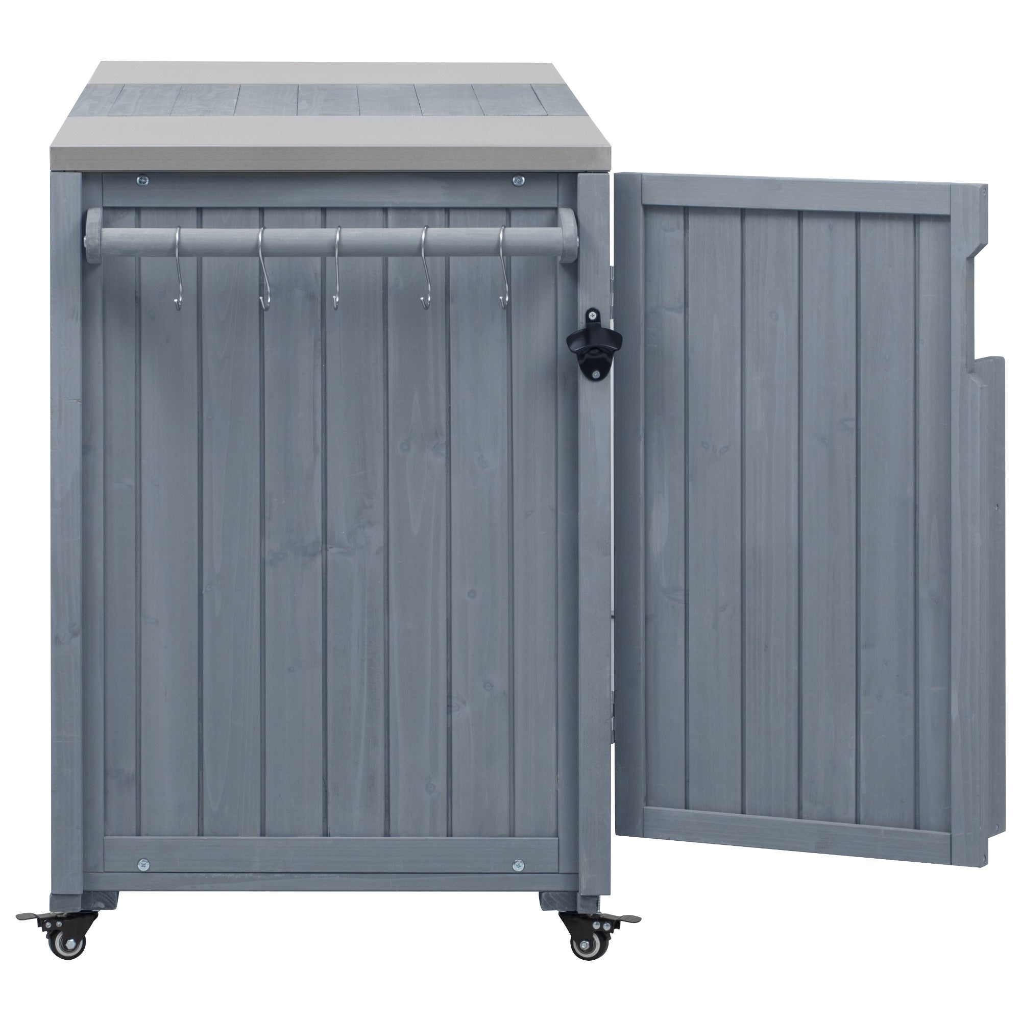 K&K 66.5' Outdoor Kitchen Island for Big Green Egg Grills, Solid Wood Outdoor Grill Cart for Tabletop Grill with Stainless Steel Top, Drawer, Compatible with Large Big Green Egg, Kamado Joe- Grey Blue