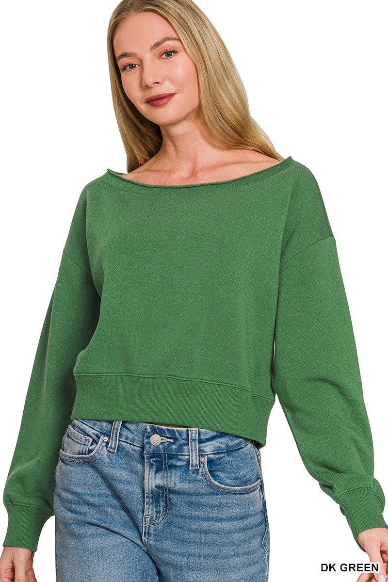 Zenana Fleece Boat-neck Sweatshirt