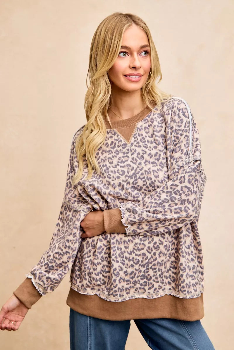 BiBi Leopard Printed French Terry Sweatshirt