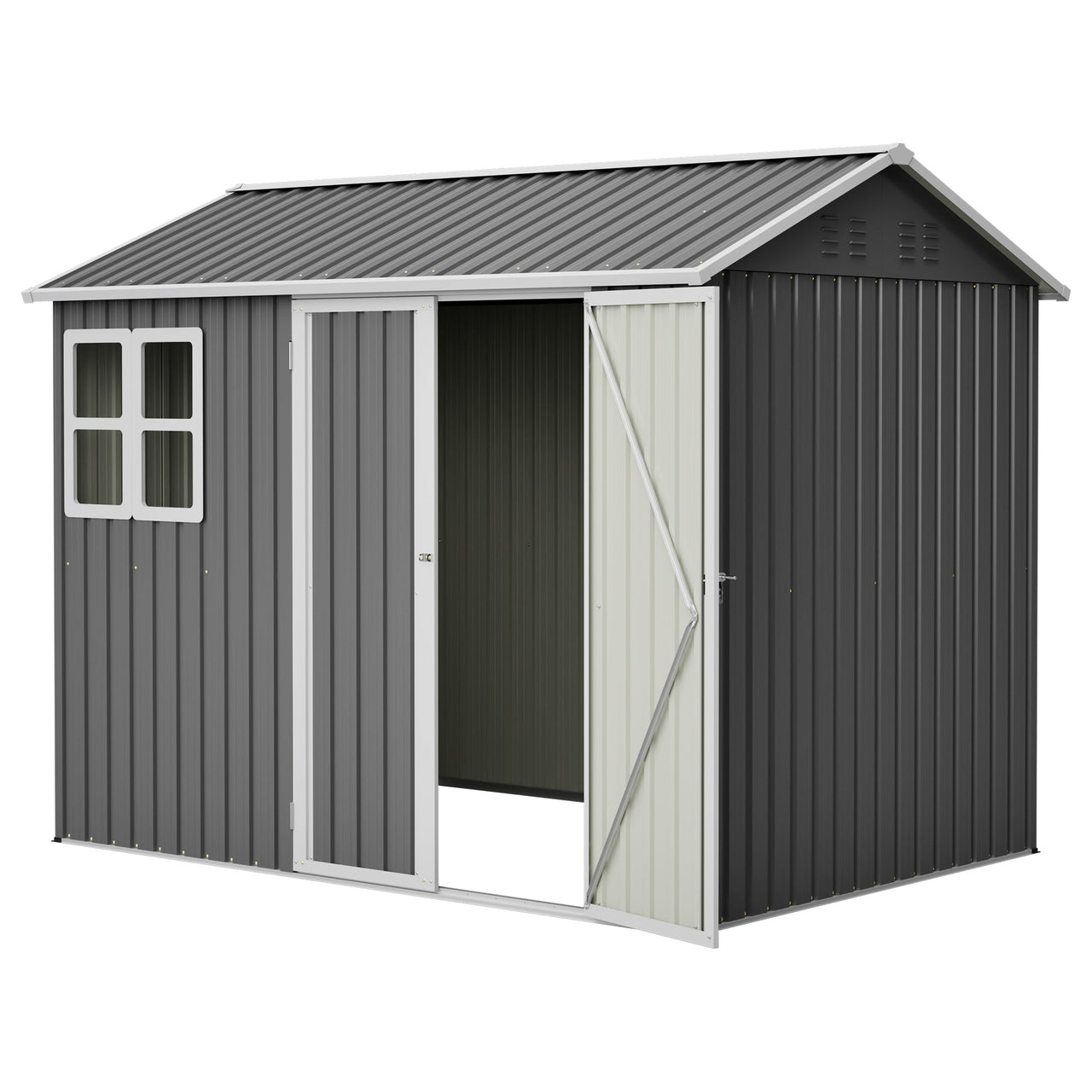 8'x6' Large Steel Storage Shed with Window, Lockable Doors & Sloped Roof, Heavy Duty Outdoor Tool Shed for Garden, Patio, Backyard, Lawn - Dark Gray