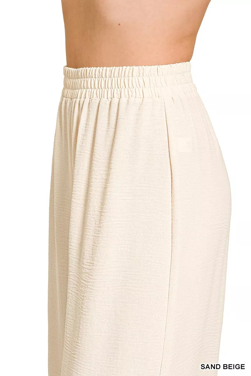 Zenana Woven Airflow Elastic Waistband Pants