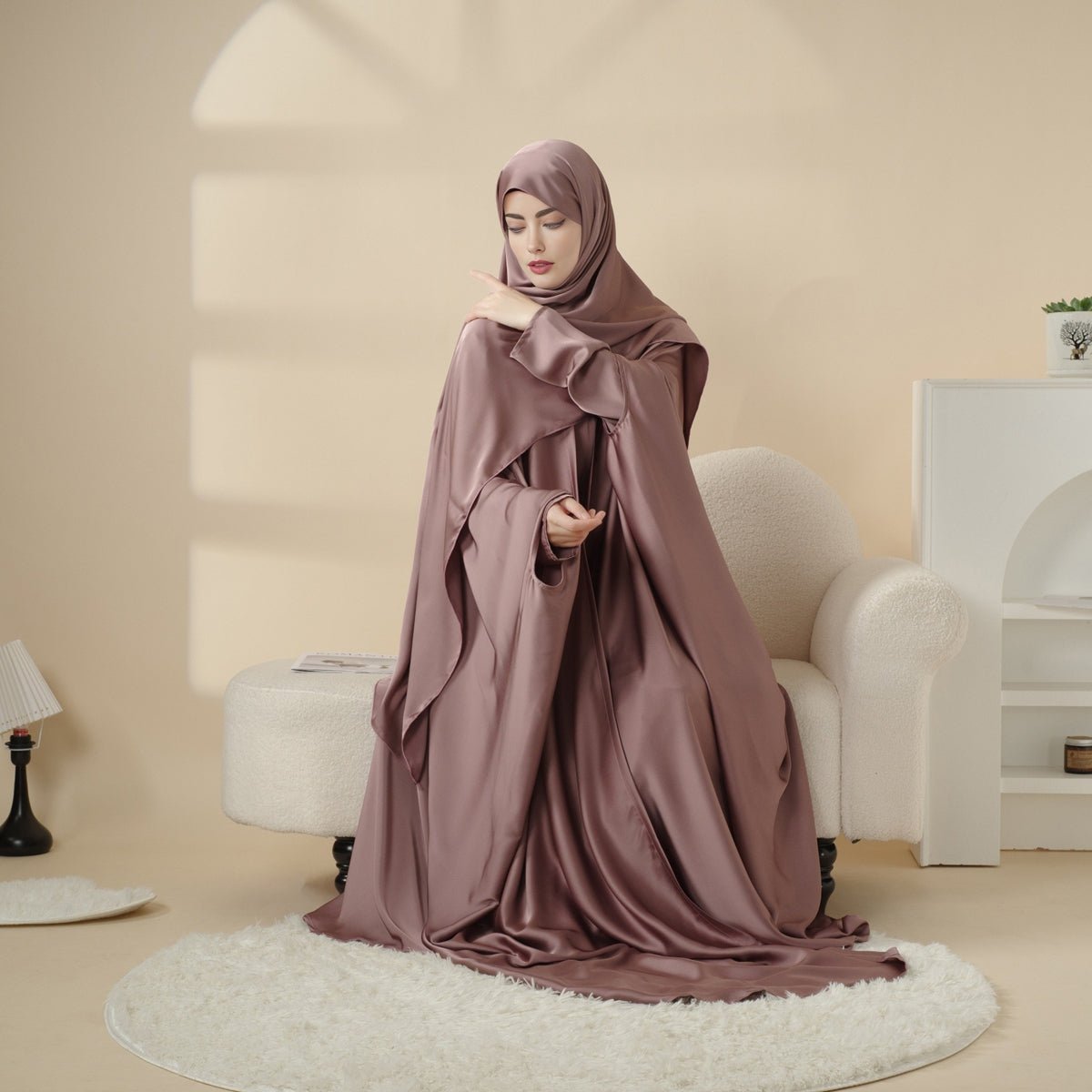 5-Piece Set Butterfly Abaya With Niqab, Loose Full Cover Satin Abaya (MOA019)