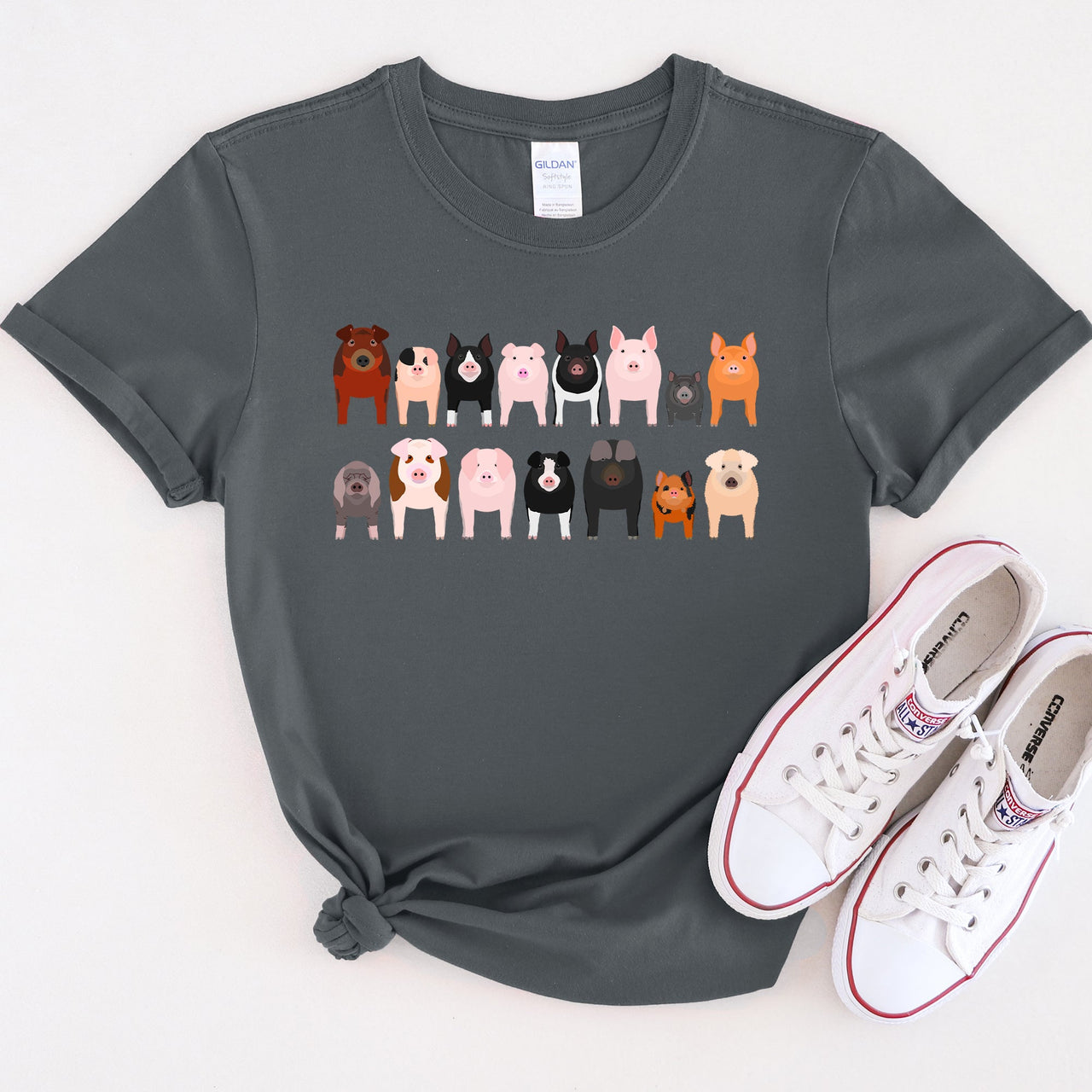 Pig Lovers Illustration Of Farm Animal Breeds And Their Varieties From Farmyard Life Graphic Tee
