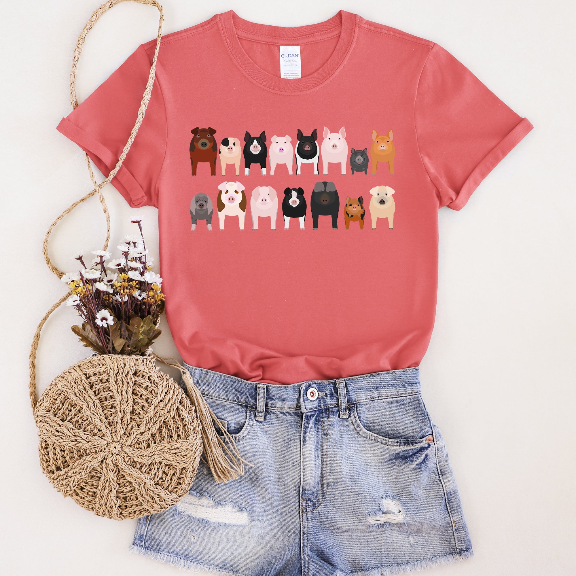 Pig Lovers Illustration Of Farm Animal Breeds And Their Varieties From Farmyard Life Graphic Tee