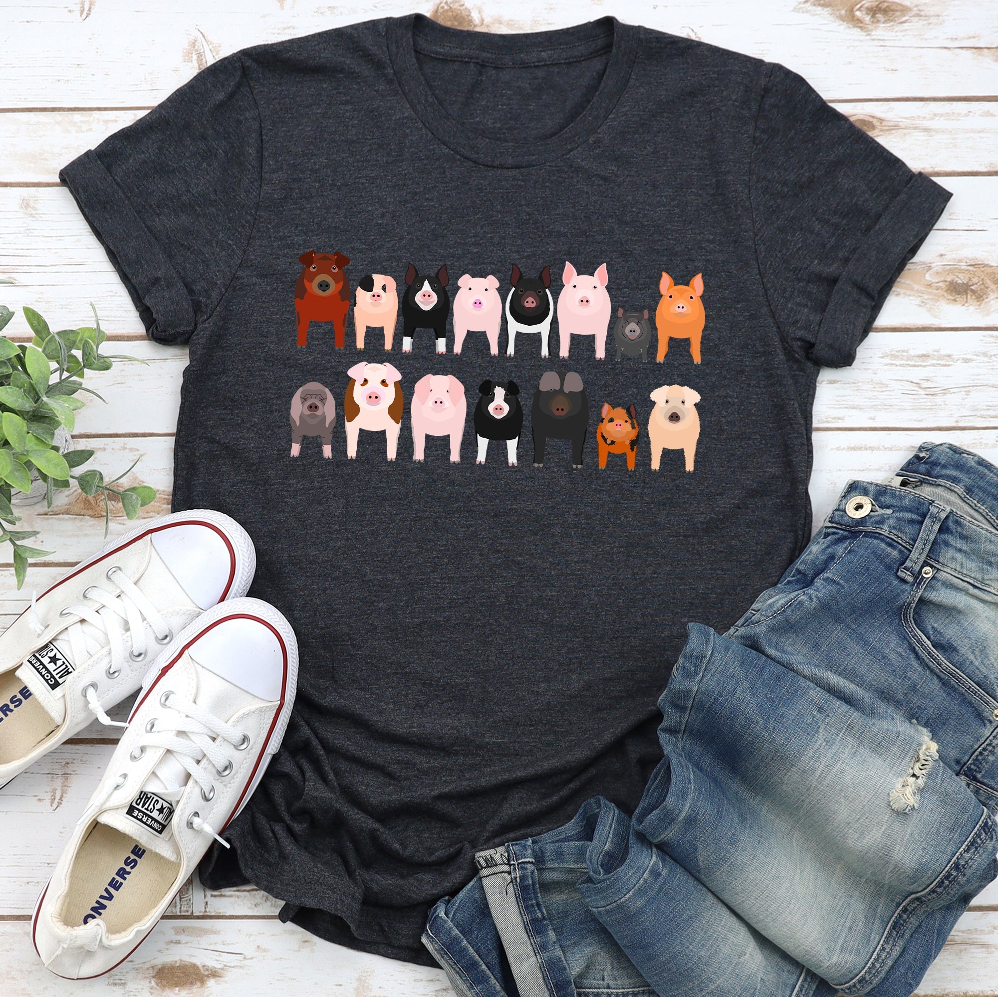Pig Lovers Illustration Of Farm Animal Breeds And Their Varieties From Farmyard Life Graphic Tee