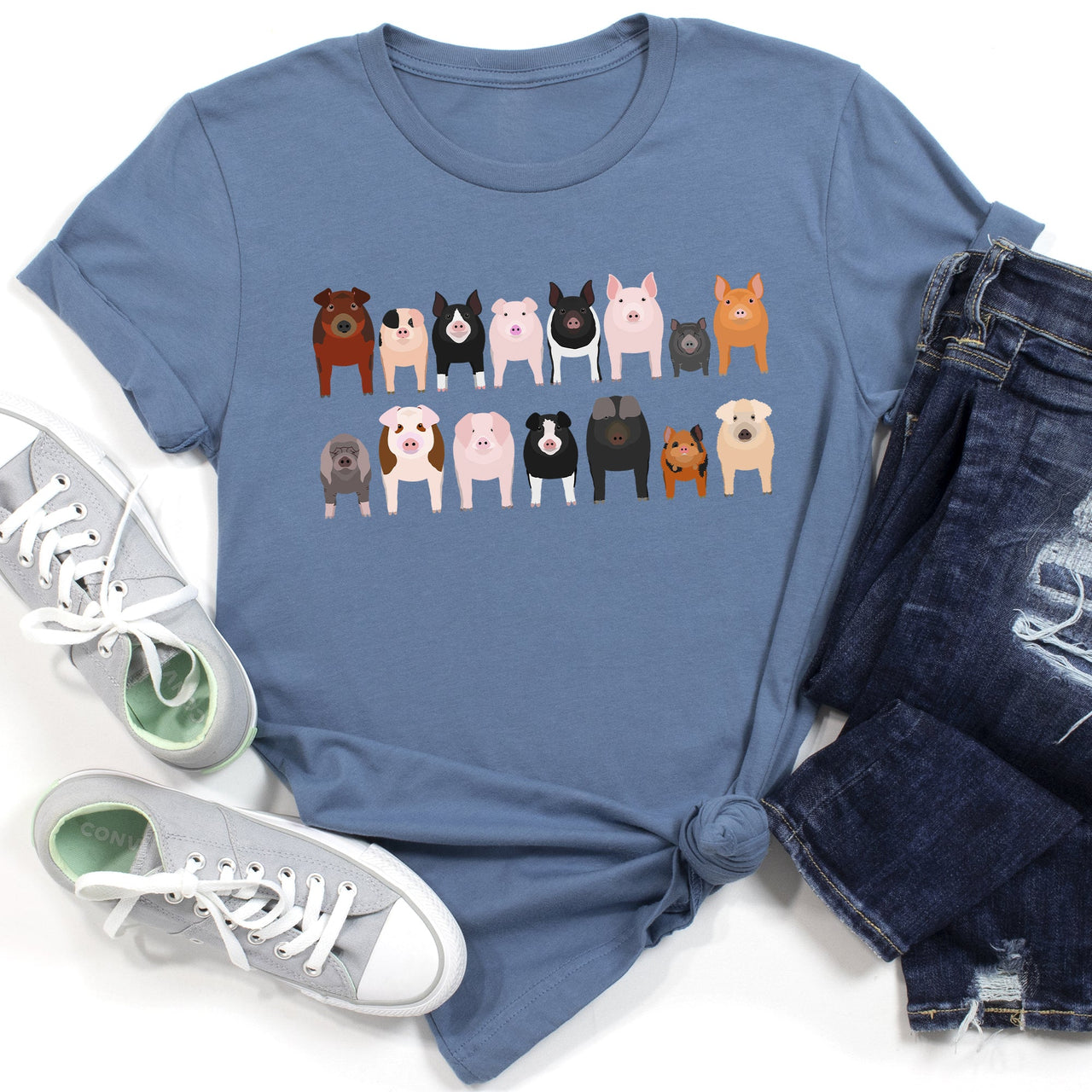 Pig Lovers Illustration Of Farm Animal Breeds And Their Varieties From Farmyard Life Graphic Tee