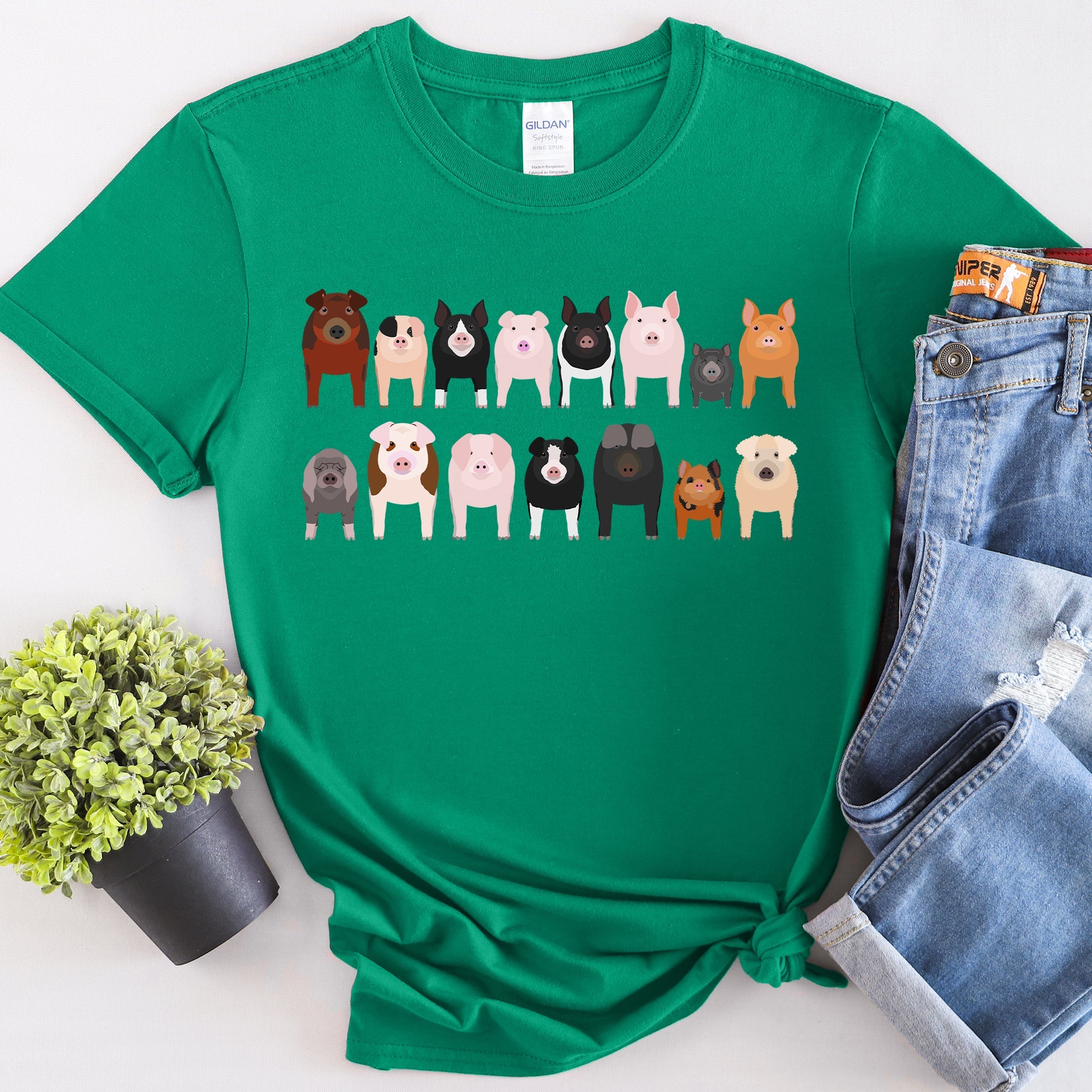 Pig Lovers Illustration Of Farm Animal Breeds And Their Varieties From Farmyard Life Graphic Tee