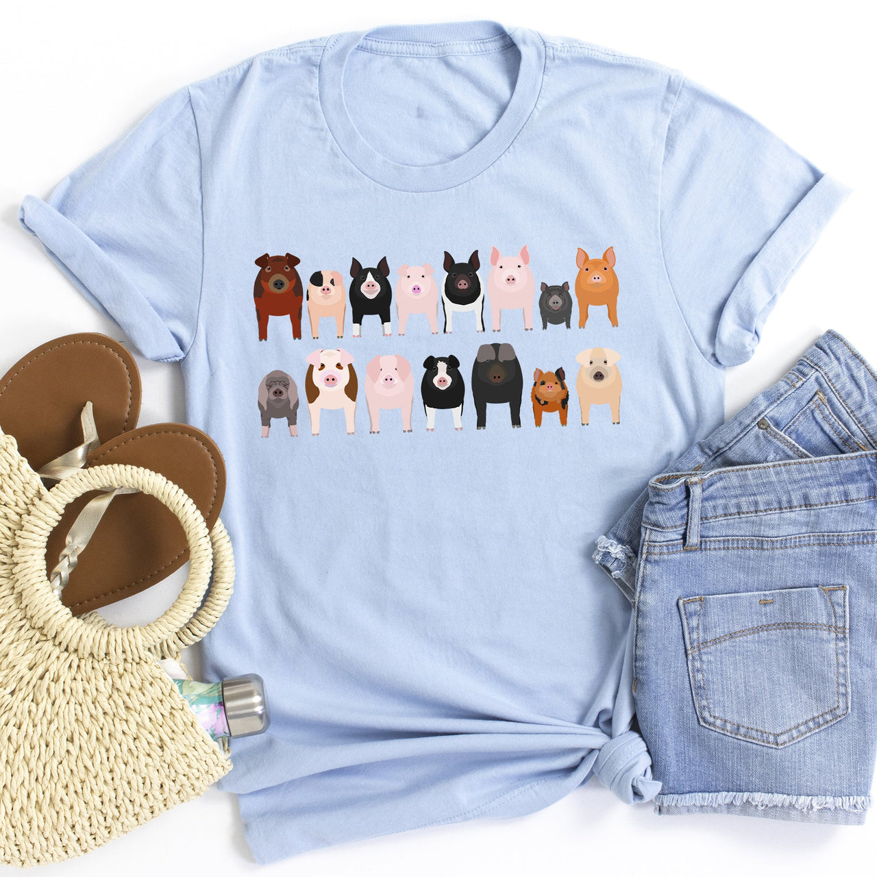 Pig Lovers Illustration Of Farm Animal Breeds And Their Varieties From Farmyard Life Graphic Tee