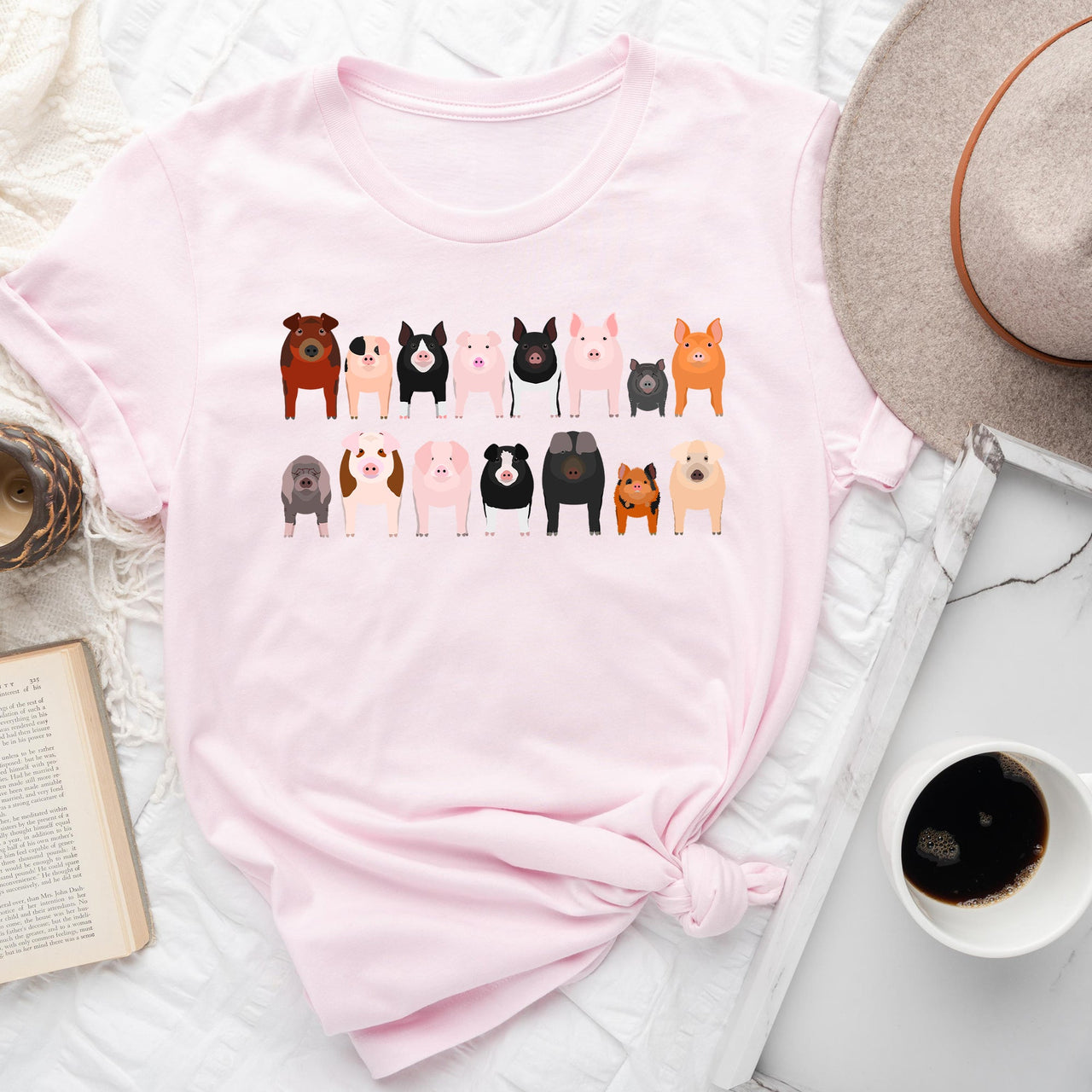 Pig Lovers Illustration Of Farm Animal Breeds And Their Varieties From Farmyard Life Graphic Tee