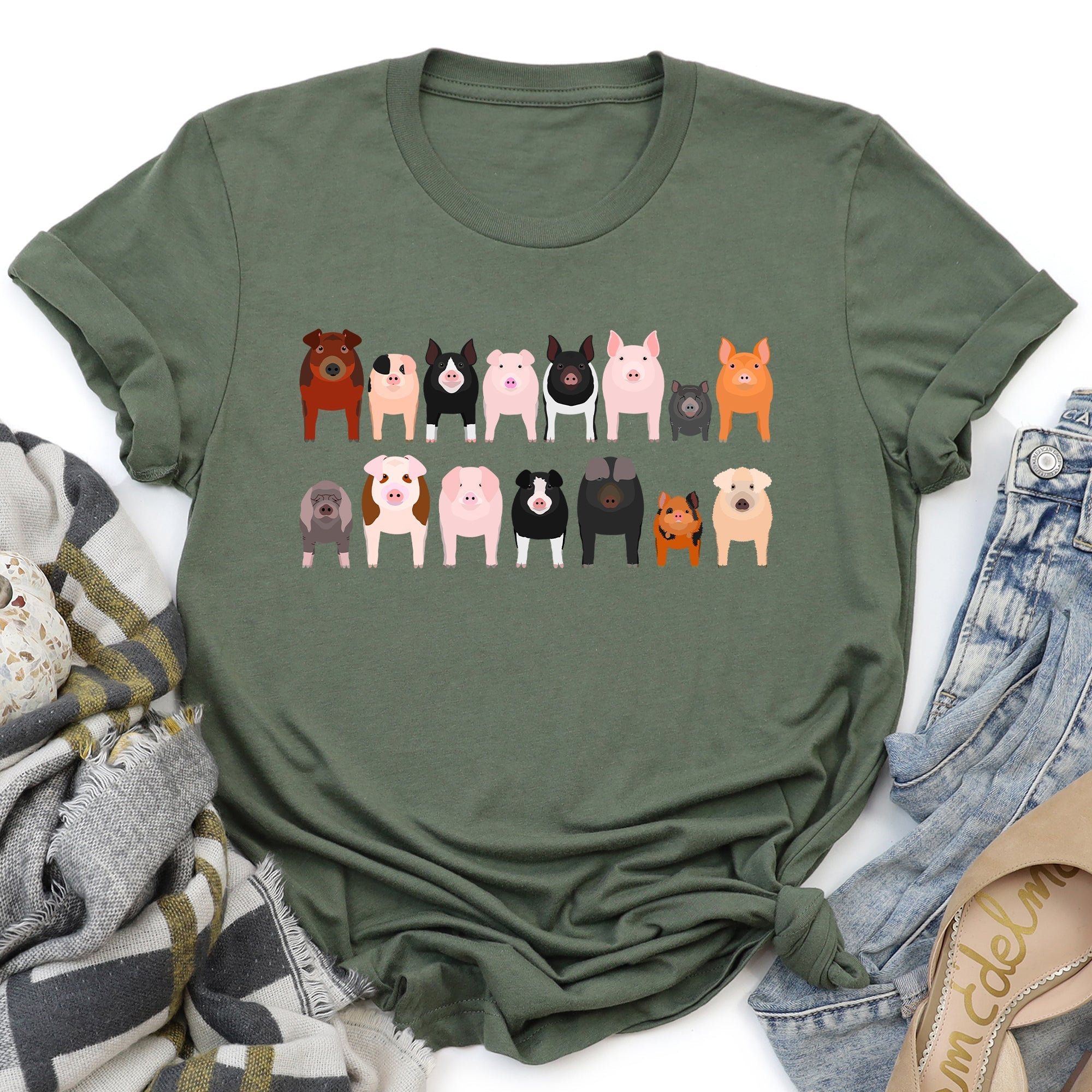 Pig Lovers Illustration Of Farm Animal Breeds And Their Varieties From Farmyard Life Graphic Tee