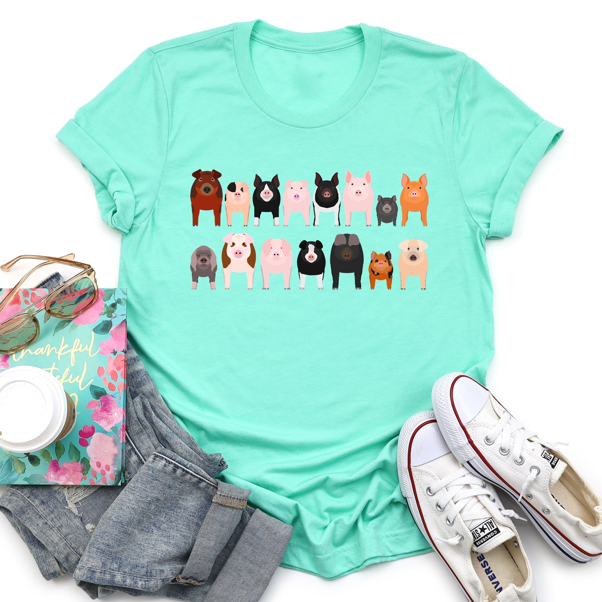 Pig Lovers Illustration Of Farm Animal Breeds And Their Varieties From Farmyard Life Graphic Tee
