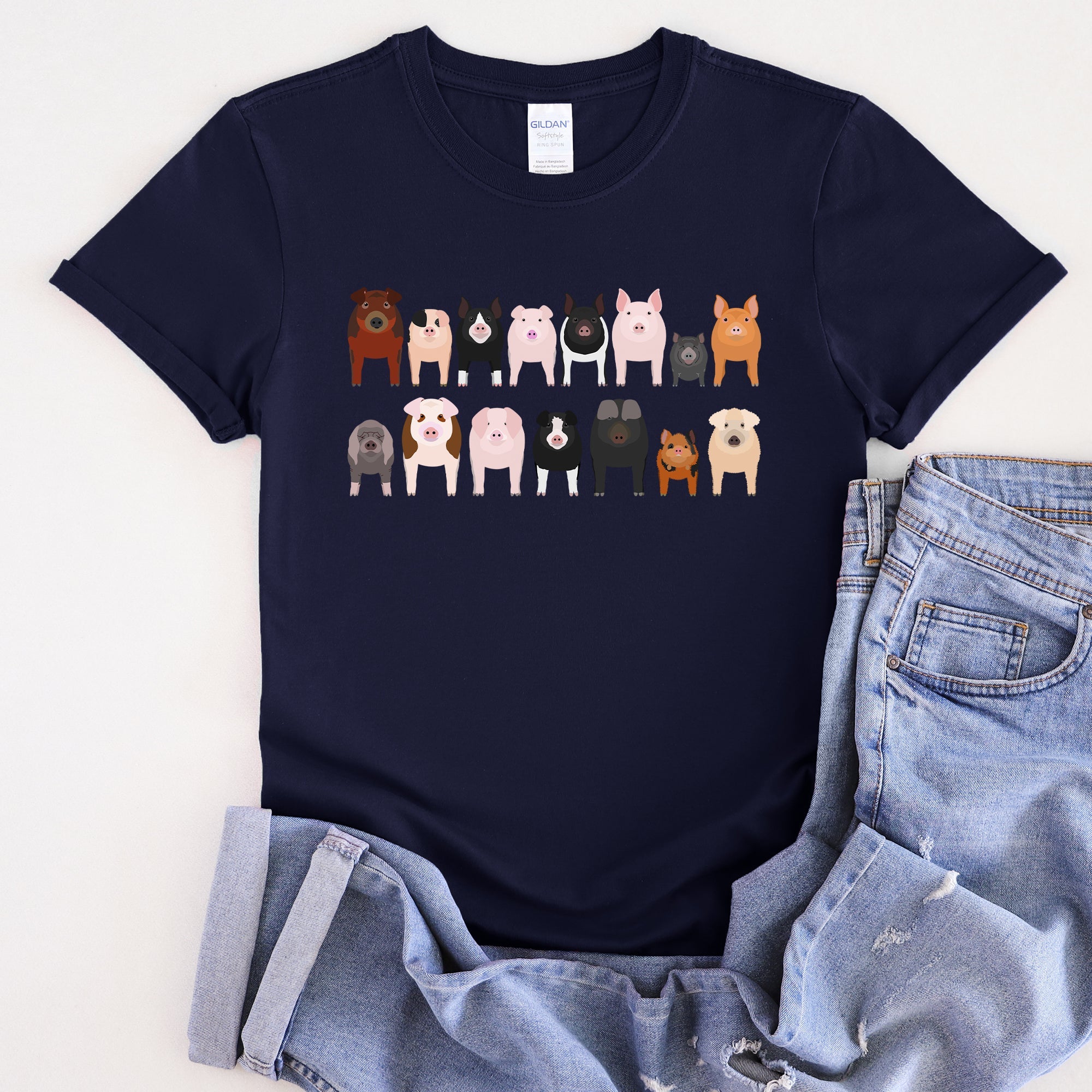 Pig Lovers Illustration Of Farm Animal Breeds And Their Varieties From Farmyard Life Graphic Tee