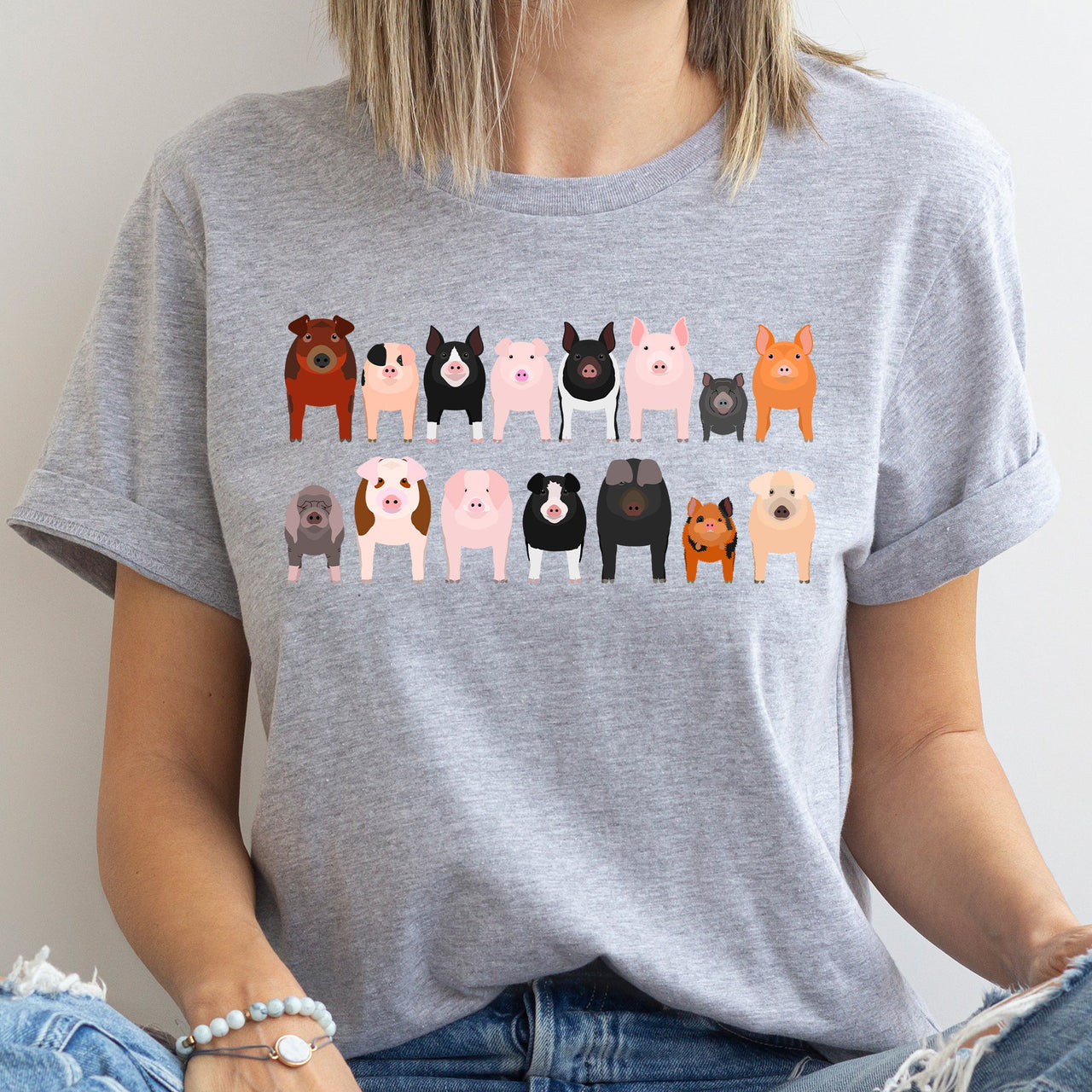 Pig Lovers Illustration Of Farm Animal Breeds And Their Varieties From Farmyard Life Graphic Tee
