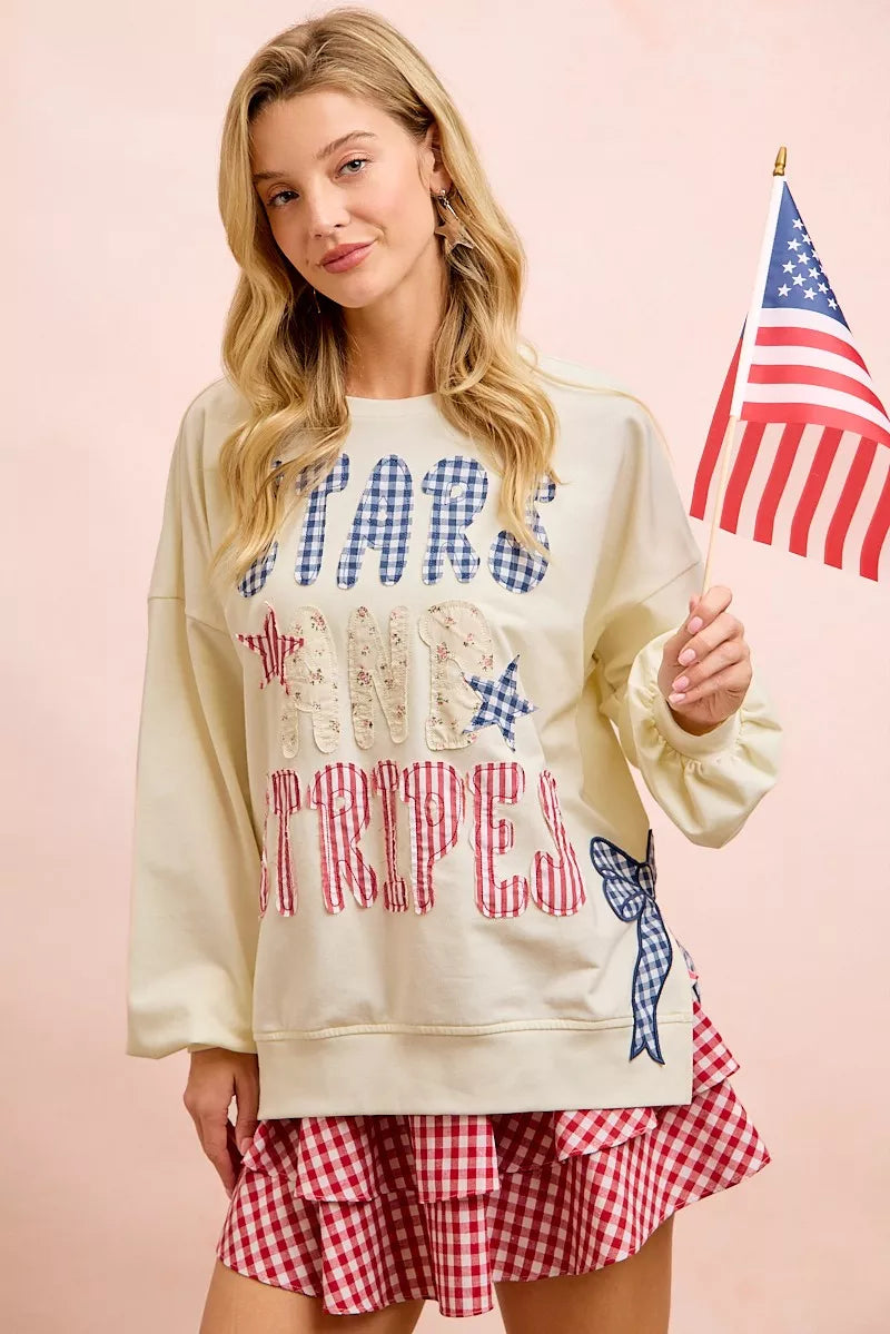 BiBi 4th Of July Stars And Stripes Patches Sweatshirt