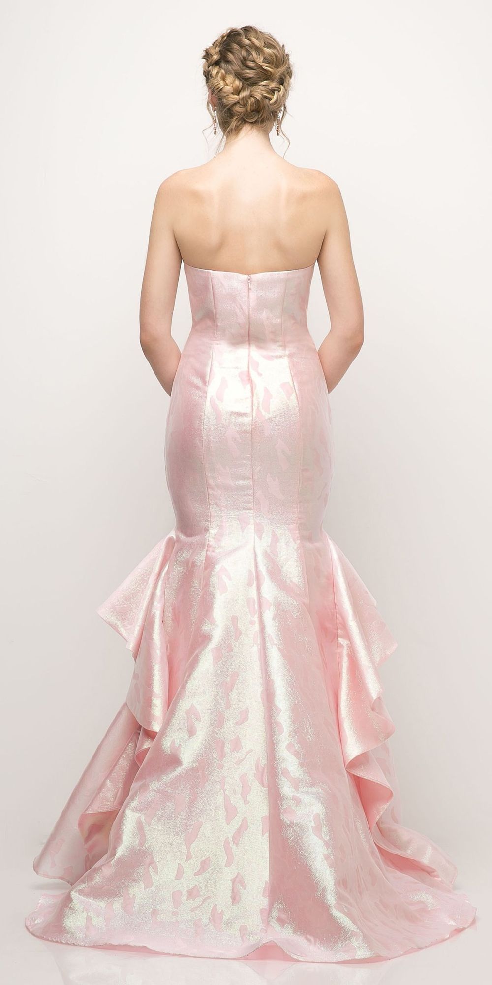 Cinderella Divine A5033 Strapless Jacquard Layered Mermaid Gown V-Neckline