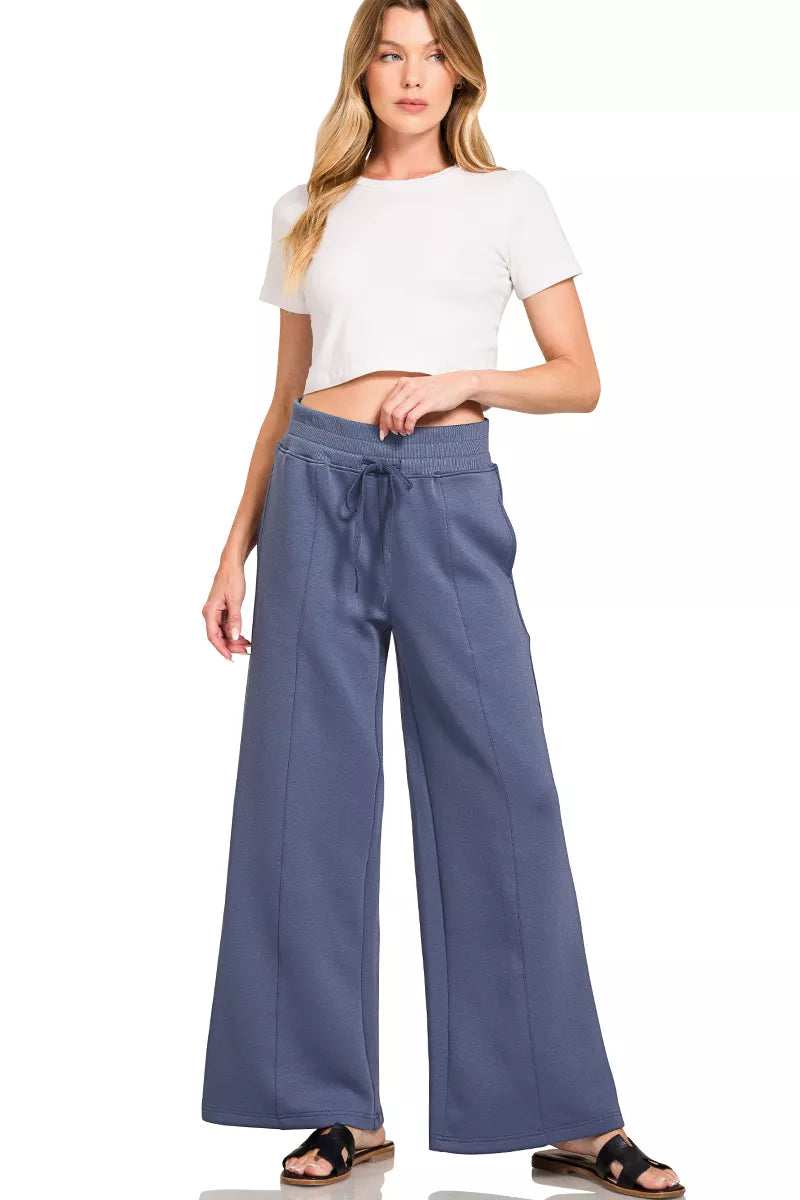 Zenana Scuba Collared Pullover & Center Seam Pants Set