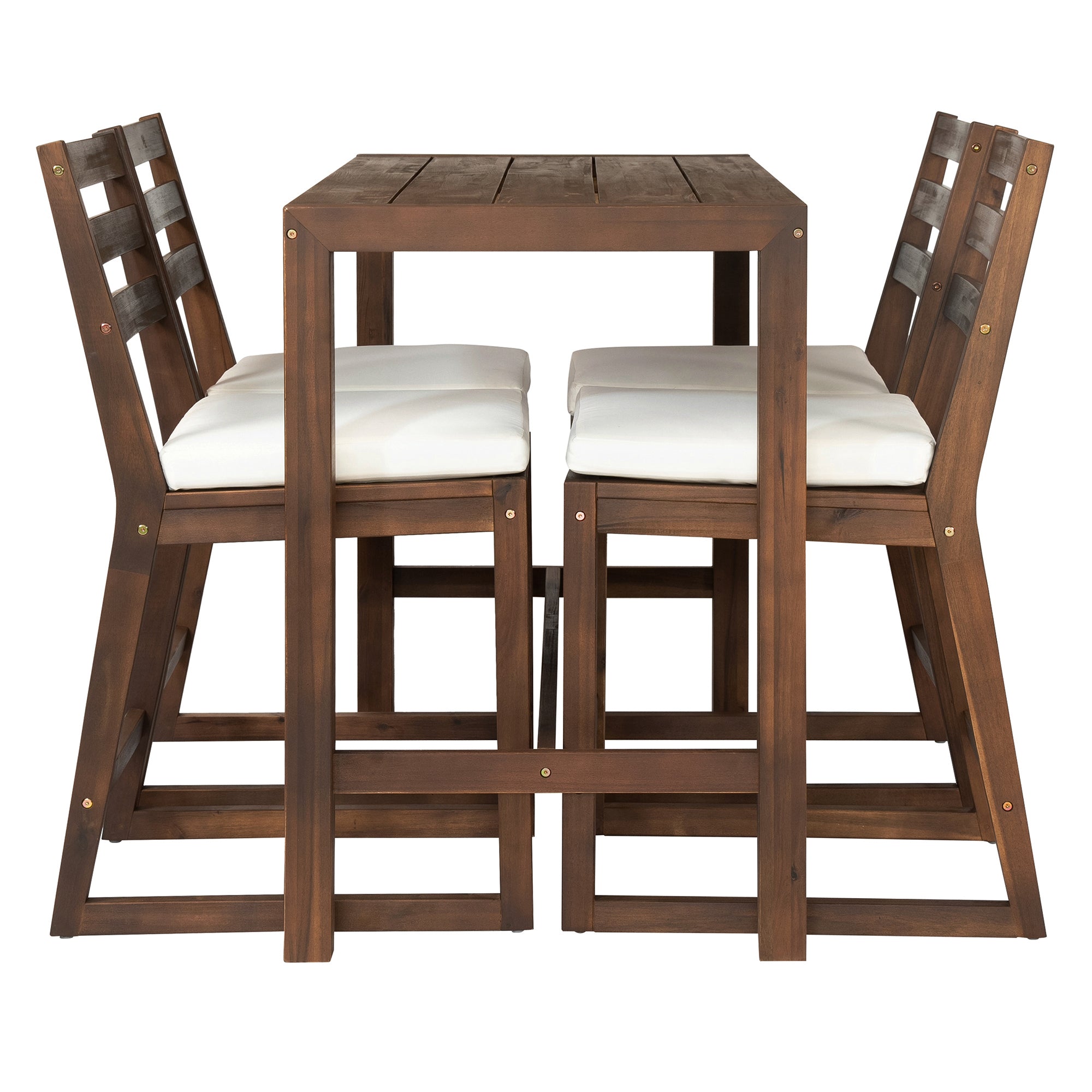 TREXM Rustic Patio Bar Set with Ergonomic Chairs, Solid Wood Slatted Tabletop in Mocha+Beige Cushion