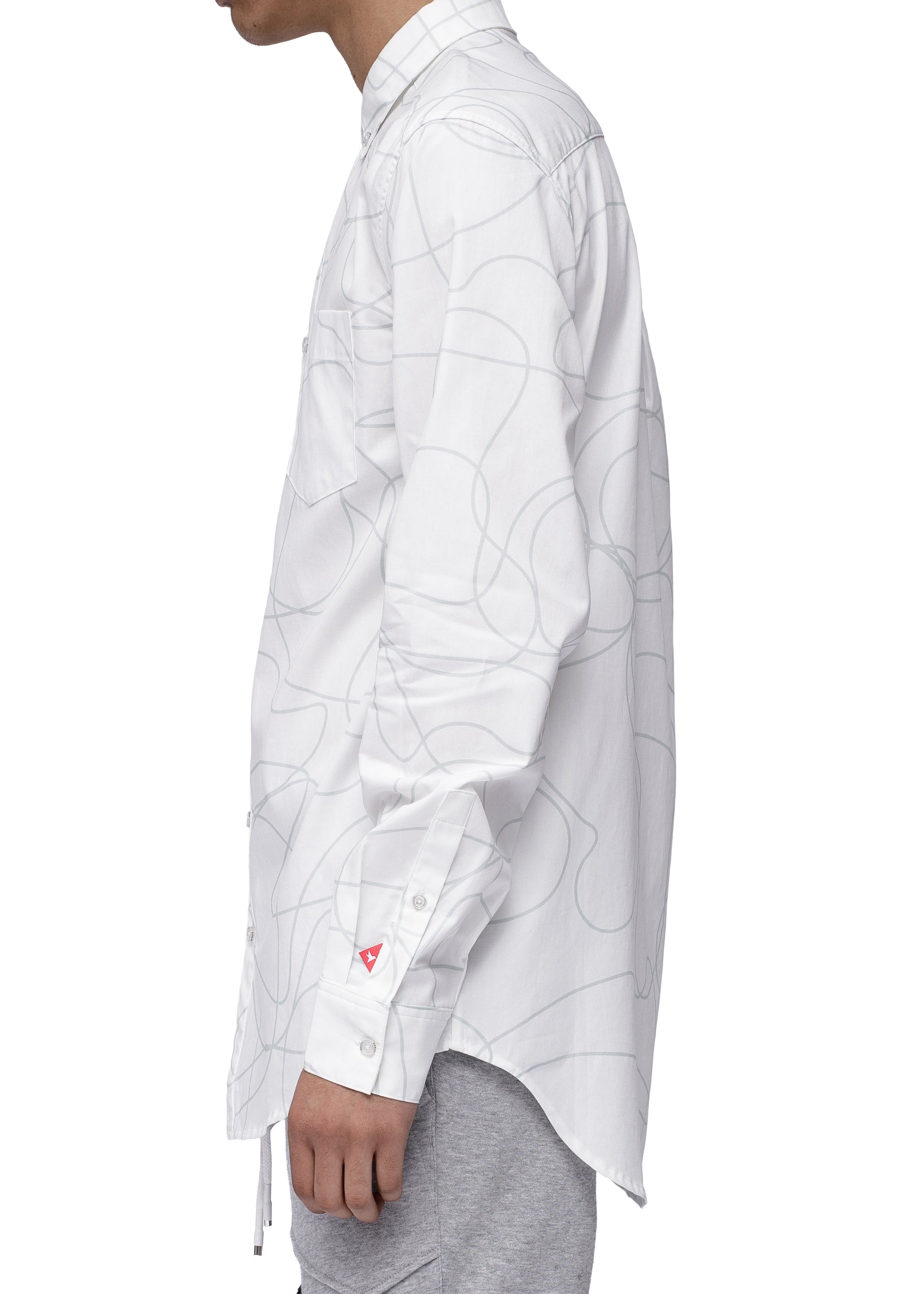 Men's Long Sleeve Line Print Shirt in White
